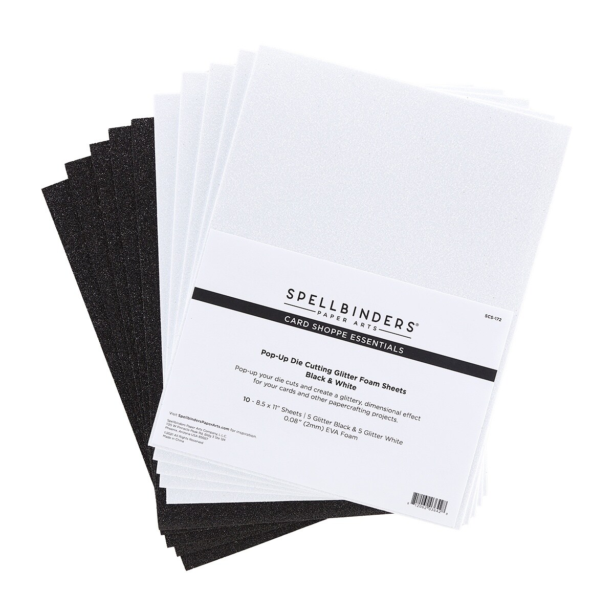 Spellbinders Glitter Foam Sheets 8.5"X11" 10/Pkg-Black & White