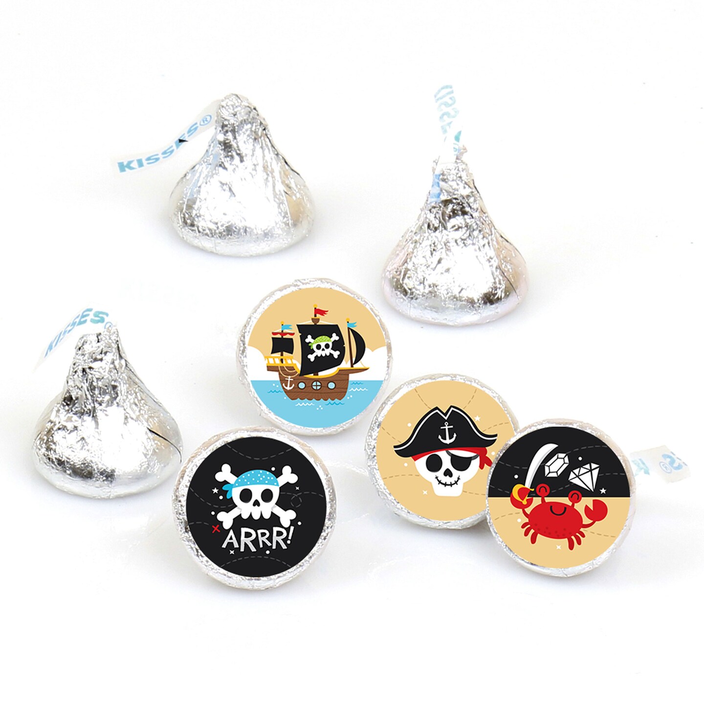 Big Dot of Happiness Pirate Ship Adventures - Skull Birthday Party Round Candy Sticker Favors - Labels Fits Chocolate Candy (1 sheet of 108)