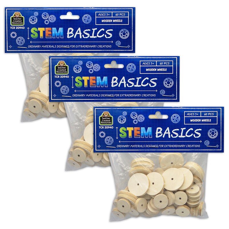 STEM Basics: Wooden Wheels, 60 Per Pack, 3 Packs