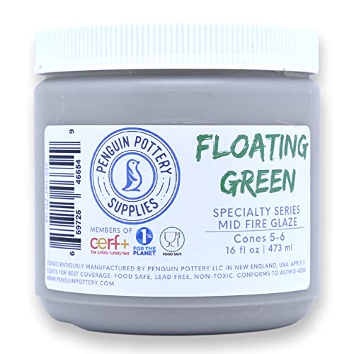 Penguin Pottery - Specialty Series - Floating Green - Mid Fire Glaze, High Fire Glaze, Cone 5-6 for Mid Fire Clay, High Fire Clay - Ceramic Glaze Pottery (1 Pint | 16 oz | 473 ml)