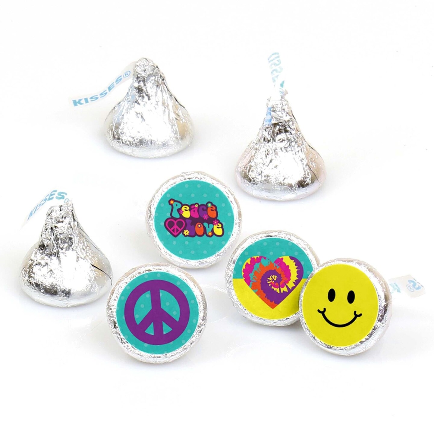 Big Dot of Happiness 60&#x27;s Hippie - 1960s Groovy Party Round Candy Sticker Favors - Labels Fits Chocolate Candy (1 sheet of 108)