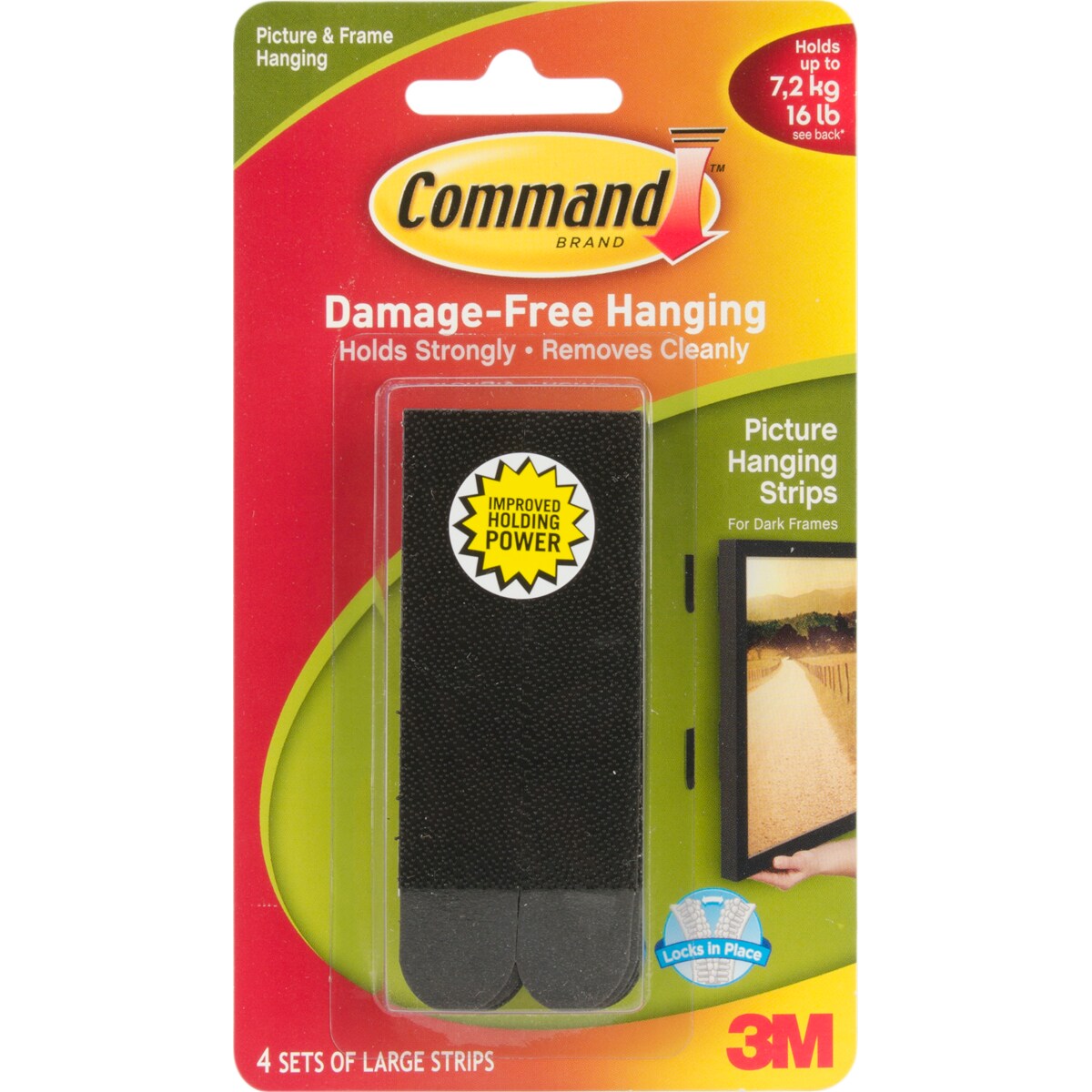 Command Large Picture Hanging Strips-Black 4 Sets/Pkg