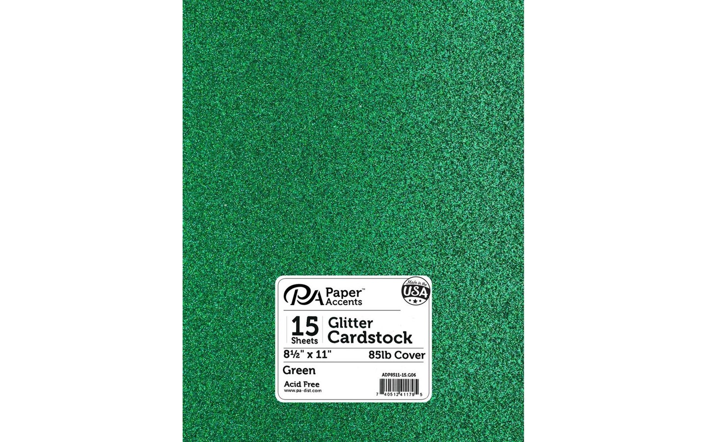 PA Paper Accents Glitter Cardstock 8.5&#x22; x 11&#x22; Green, 85lb colored cardstock paper for card making, scrapbooking, printing, quilling and crafts, 15 piece pack