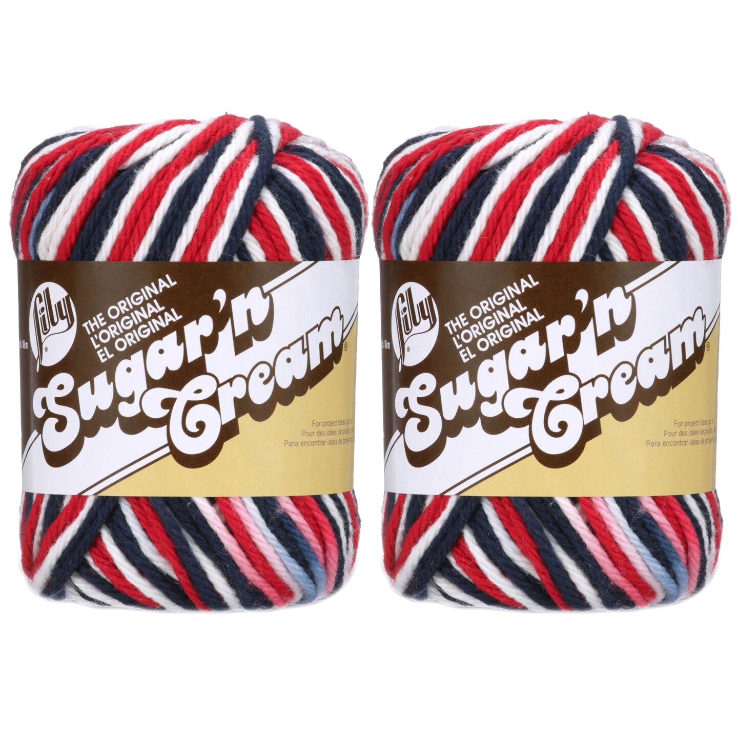(Pack of 2) Lily Sugar&#x27;n Cream Yarn - Ombres-Red, White &#x26; Blue
