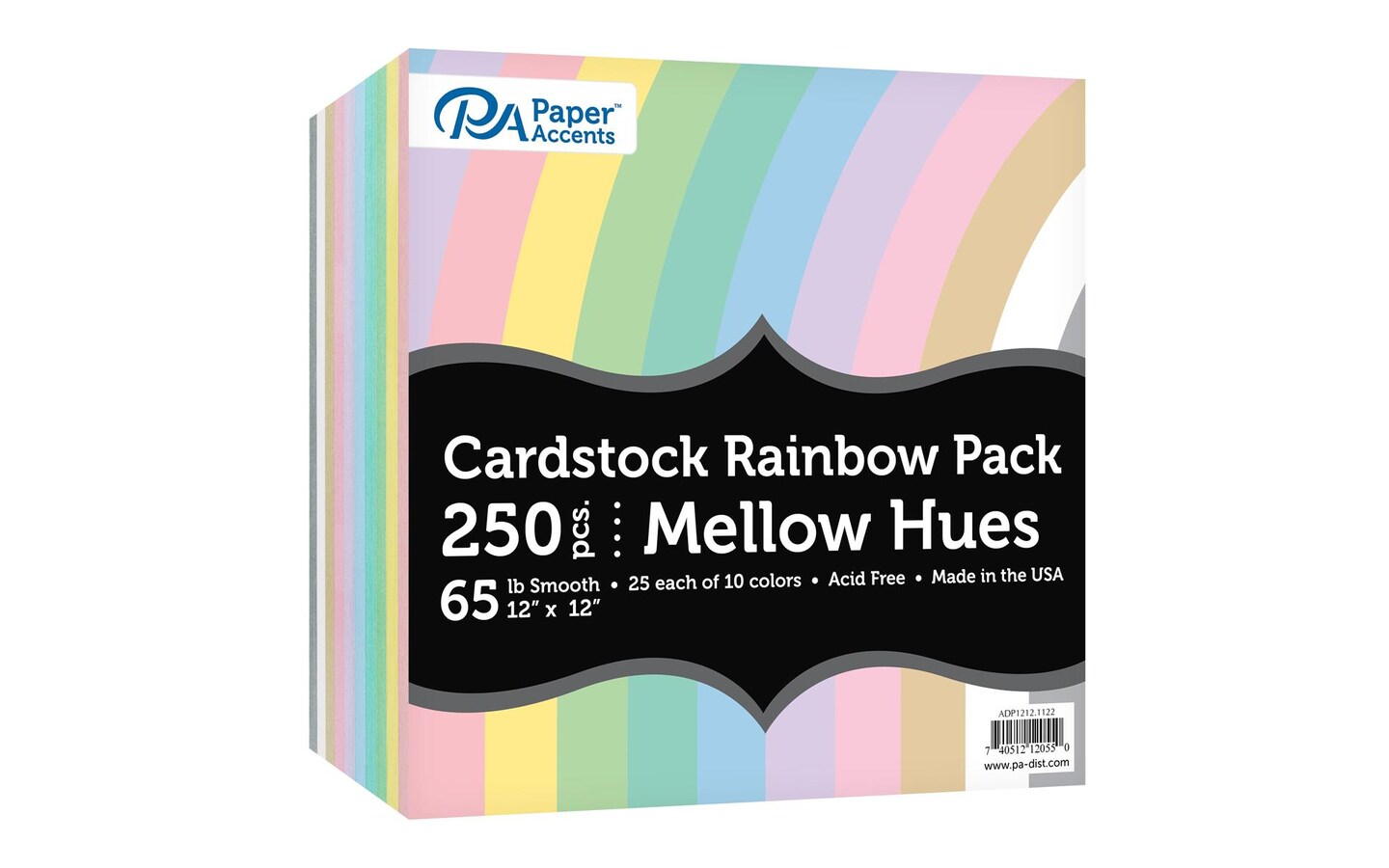 Accent Design Paper Accents Variety Pack, 12x12, 250pc, 65lb Rainbow Cardstock, Mellow Hues - Card Stock, Colored Paper, Cardstock Paper for Scrapbooking &#x26; Crafts