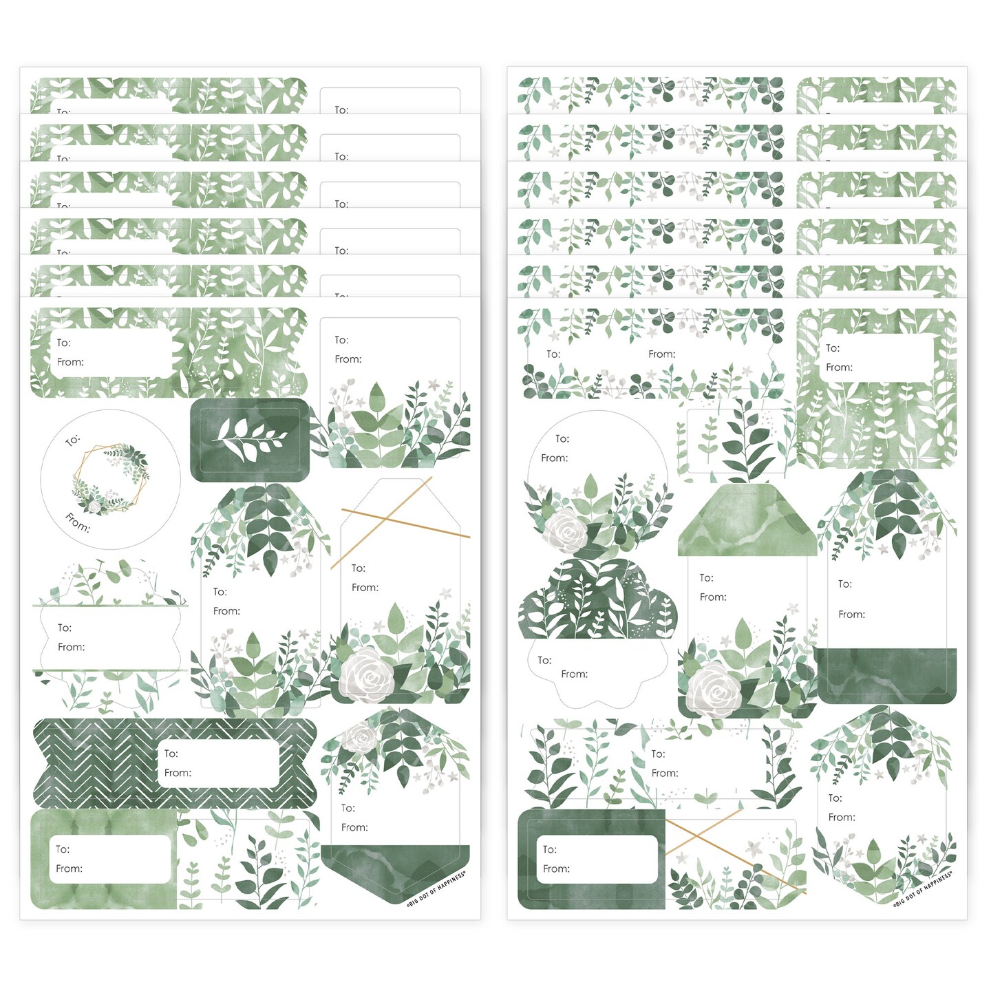 Big Dot of Happiness Boho Botanical - Assorted Greenery Party Gift Tag Labels - To and From Stickers - 12 Sheets - 120 Stickers