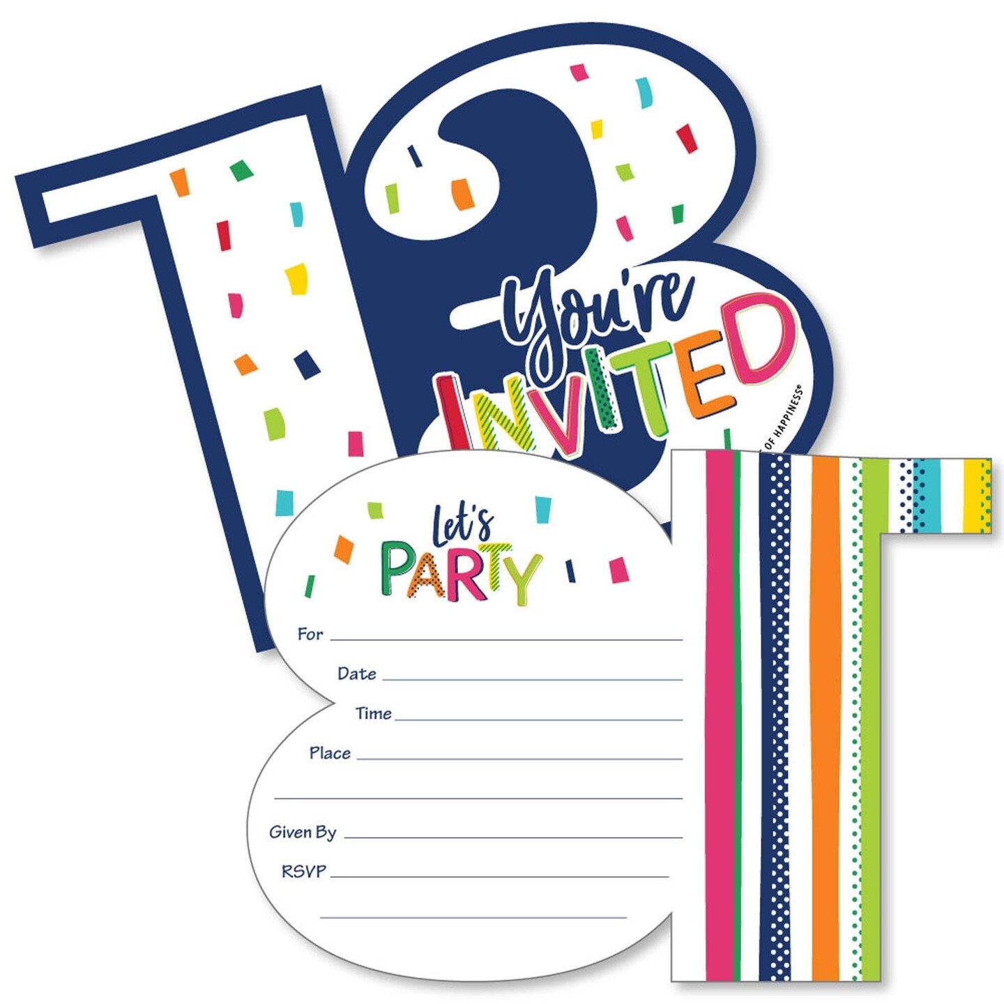 Big Dot of Happiness 13th Birthday - Cheerful Happy Birthday - Shaped Fill-In Invites - Thirteenth Birthday Invites Cards with Envelopes - Set of 12