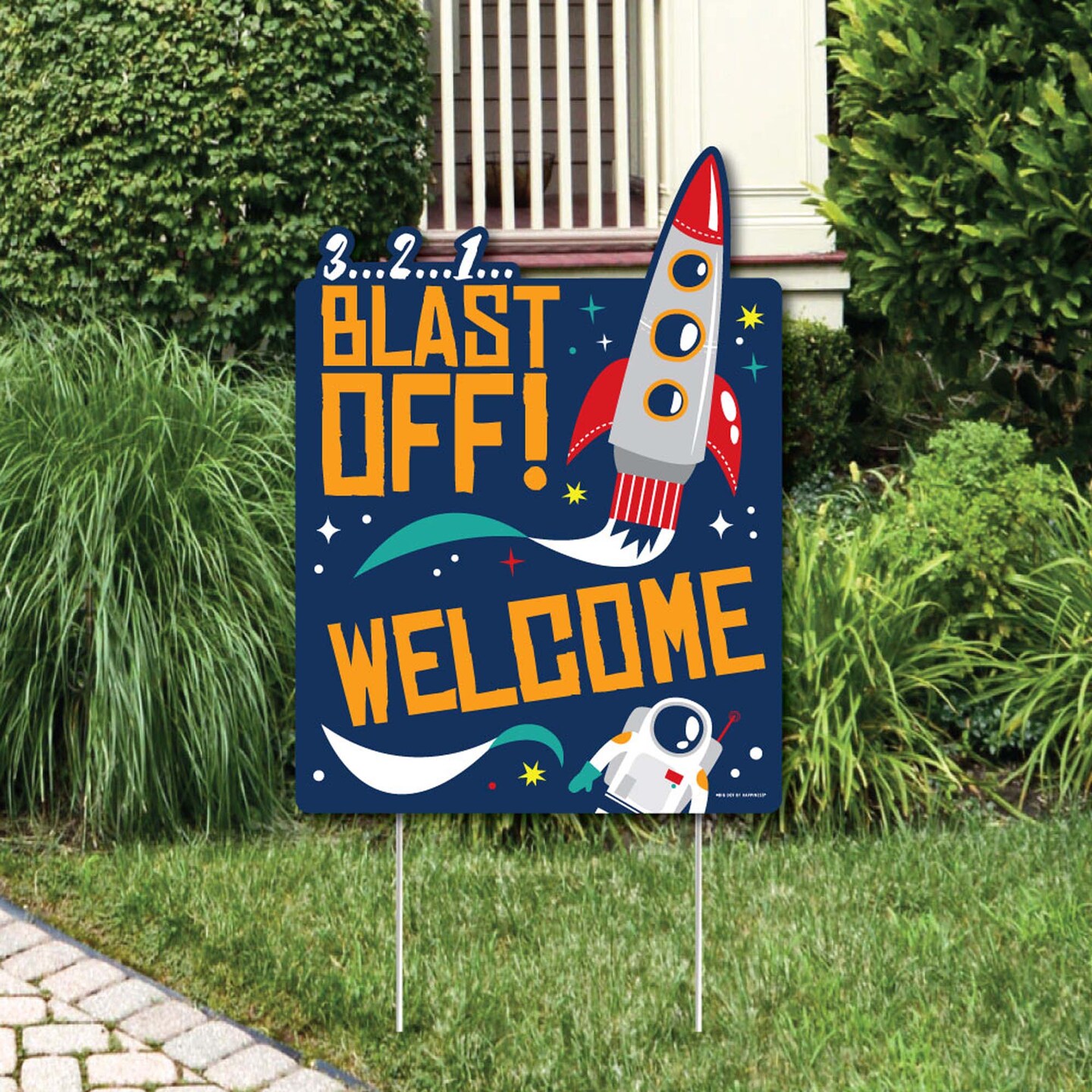 Big Dot of Happiness Blast Off to Outer Space - Party Decorations - Rocket Ship Baby Shower or Birthday Party Welcome Yard Sign