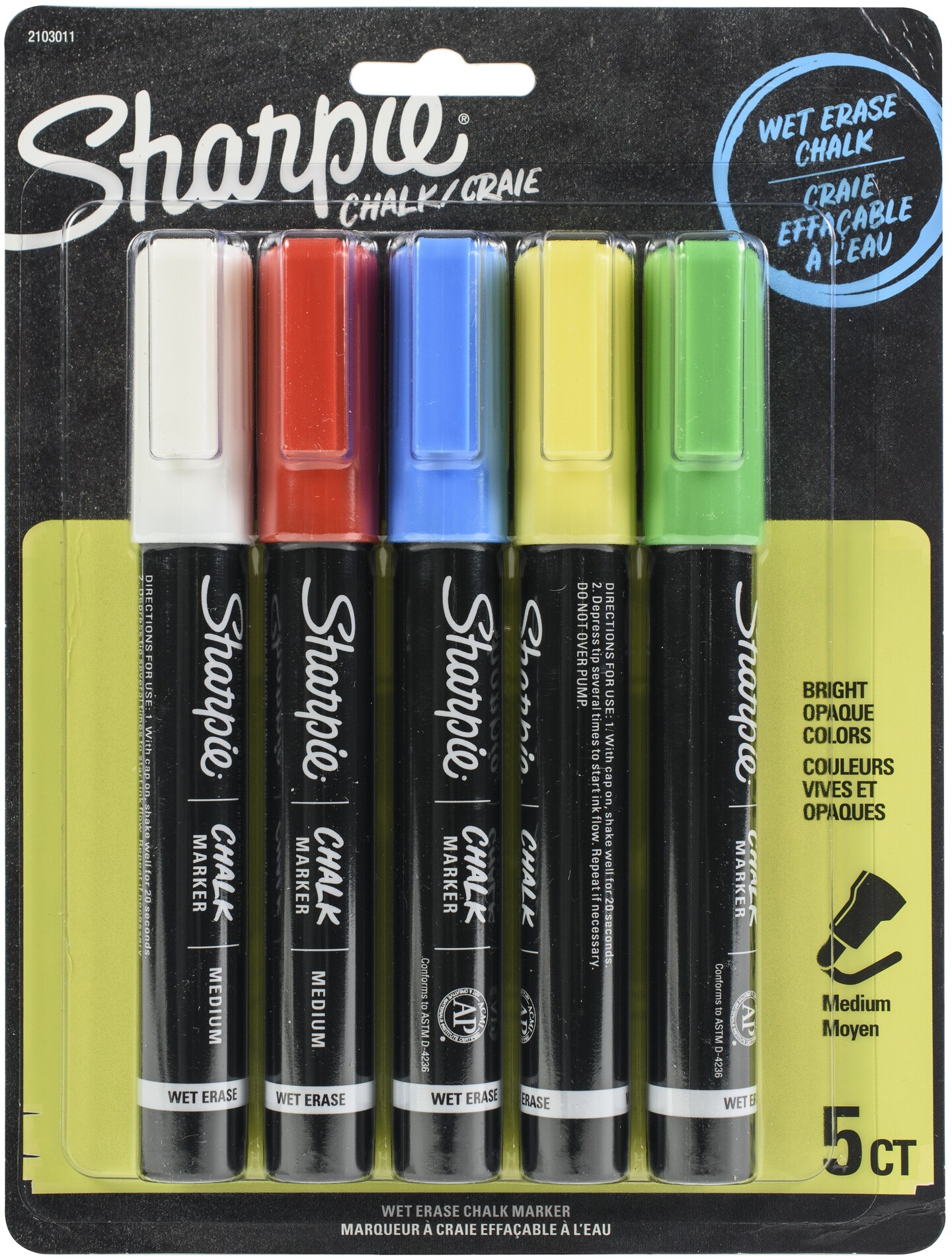 Sharpie Wet Erase Chalk Marker 5/Pkg-Blue, Green, Red, White & Neon Yellow