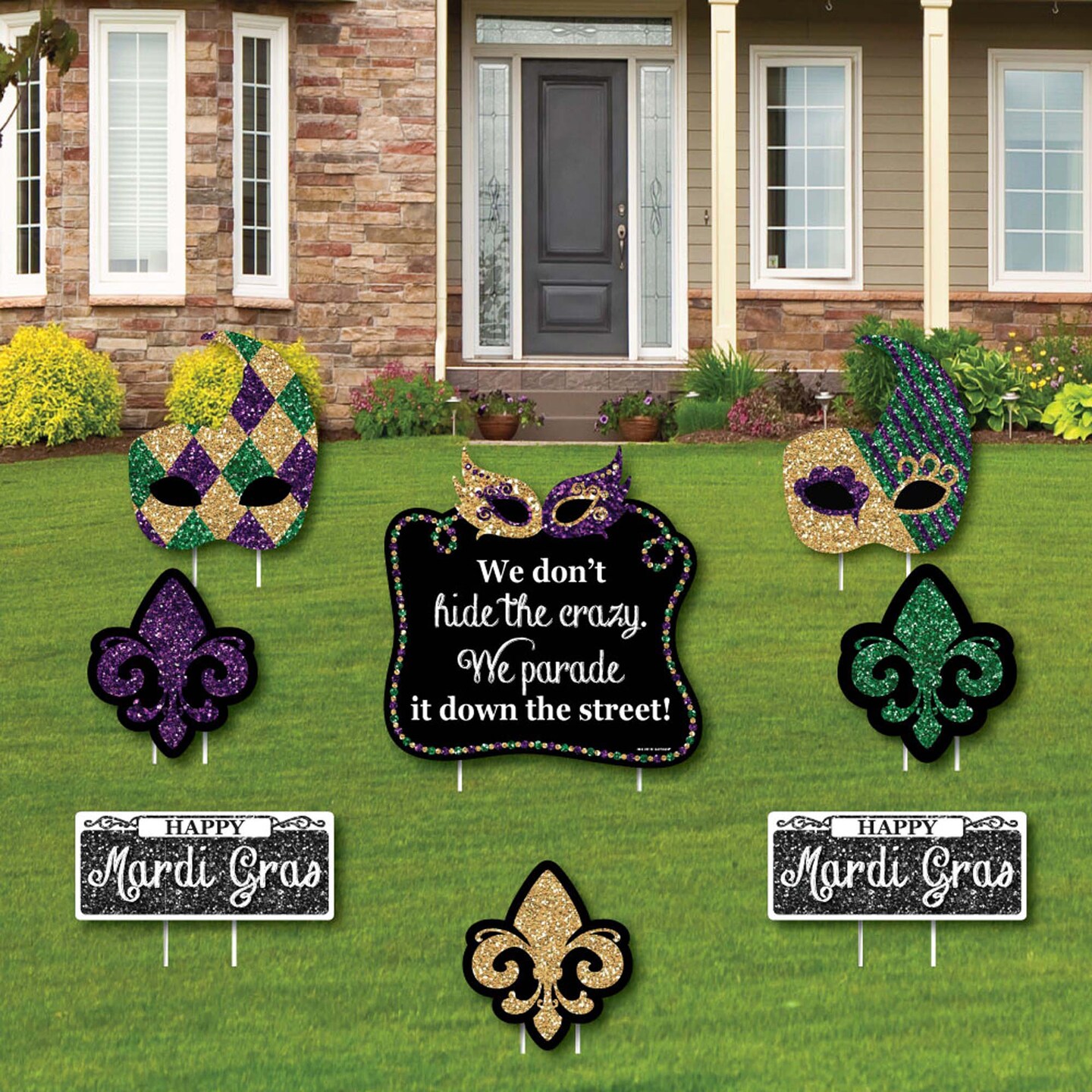 Big Dot of Happiness Mardi Gras - Yard Sign &#x26; Outdoor Lawn Decorations - Masquerade Party Yard Signs - Set of 8