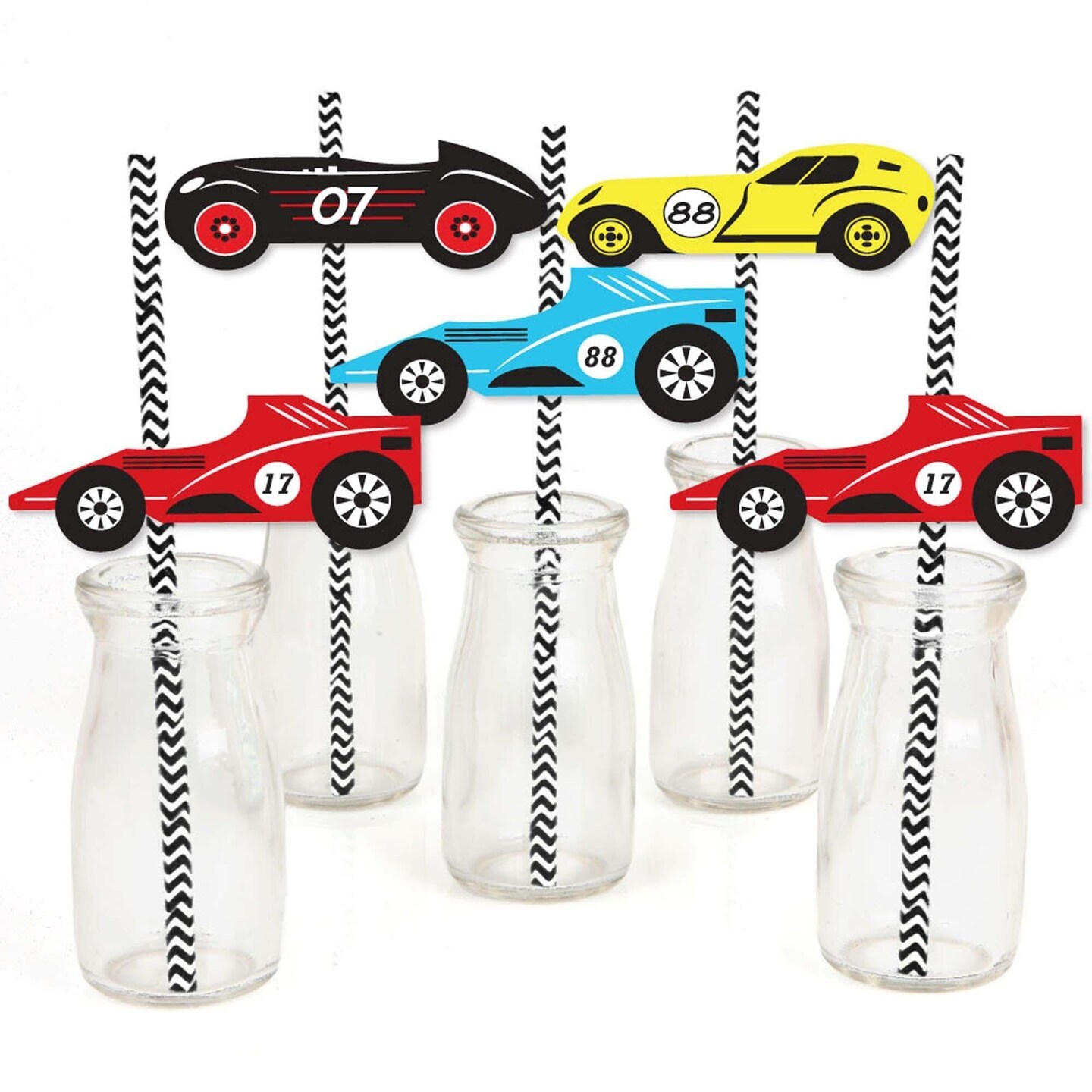 Big Dot of Happiness Let&#x27;s Go Racing - Racecar - Paper Straw Decor - Race Car Birthday Party or Baby Shower Striped Decorative Straws - Set of 24