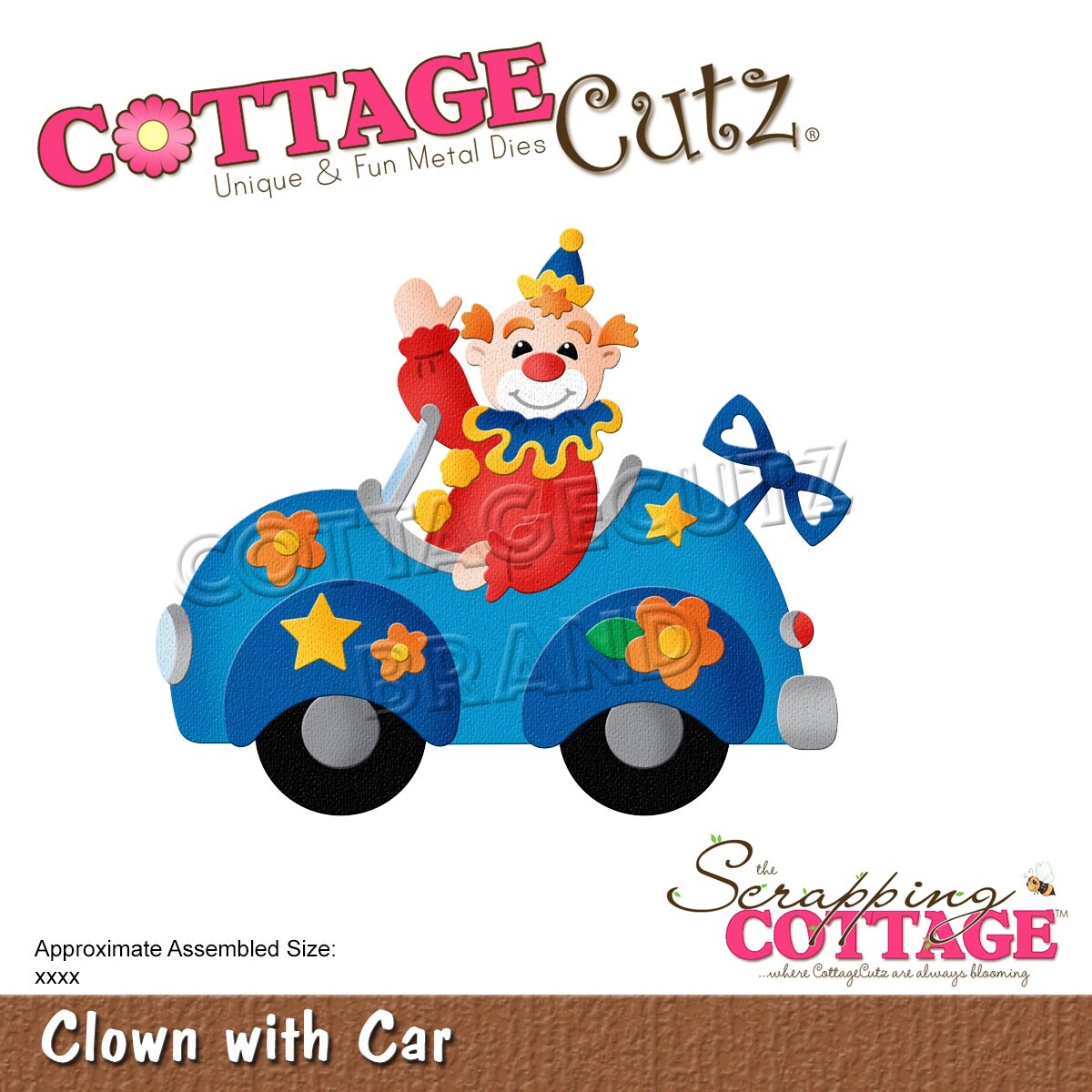 Cottagecutz Dies-Clown With Car 3.3&#x22;X2.8&#x22;
