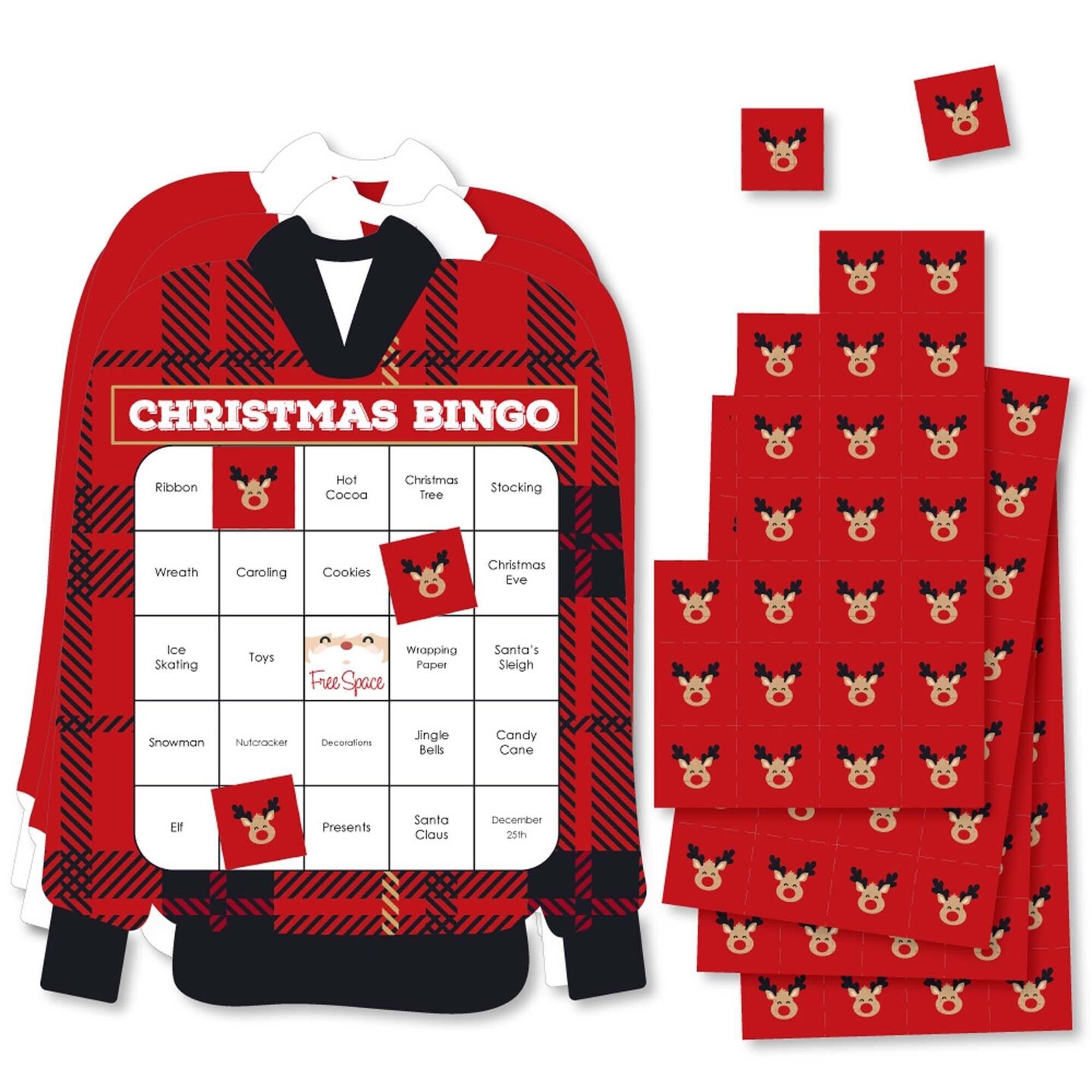 Big Dot of Happiness Jolly Santa Claus - Bingo Cards and Markers - Christmas Party Shaped Bingo Game - Set of 18