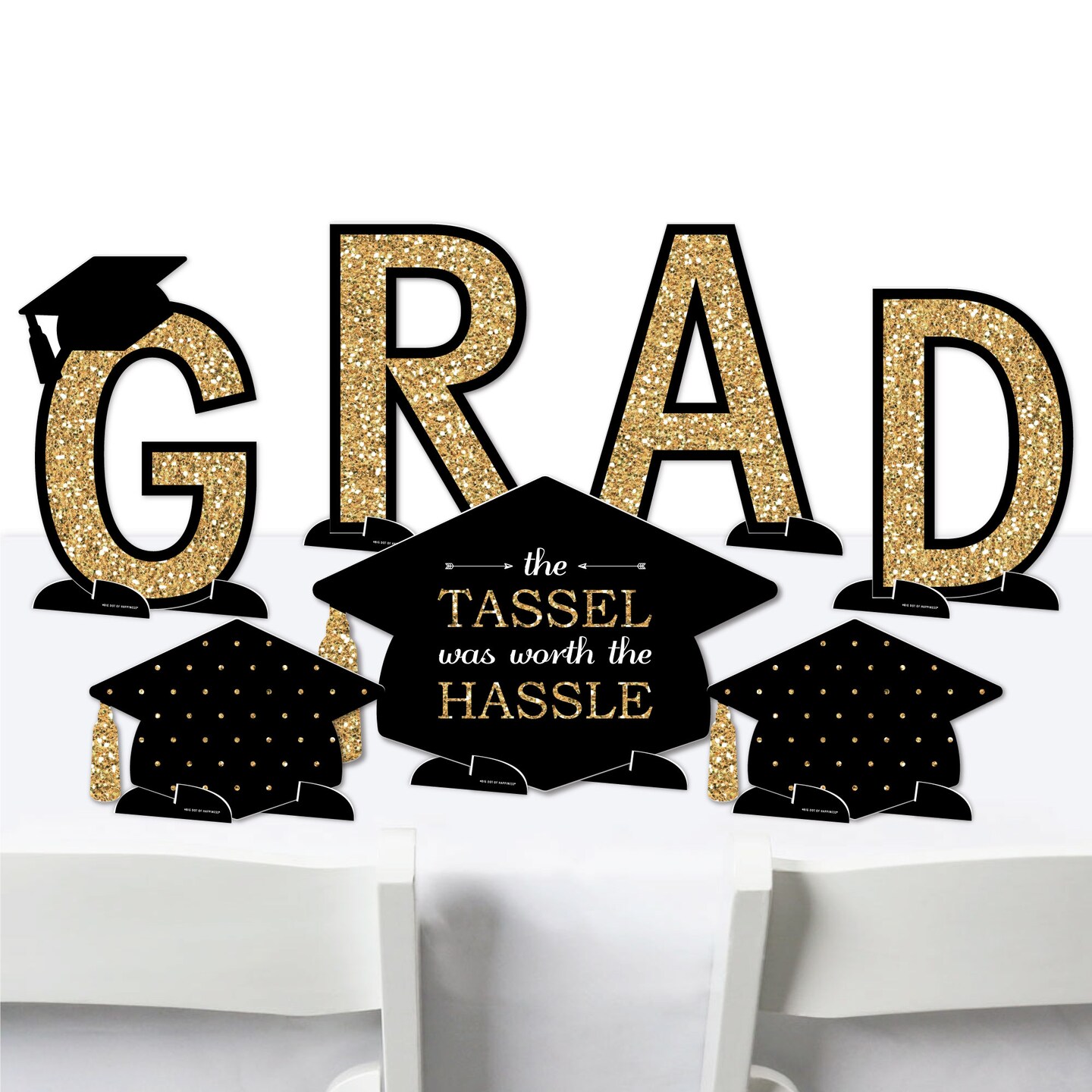 Big Dot of Happiness Gold Graduation Party Centerpiece Table Decorations - Tabletop Standups - 7 Pieces