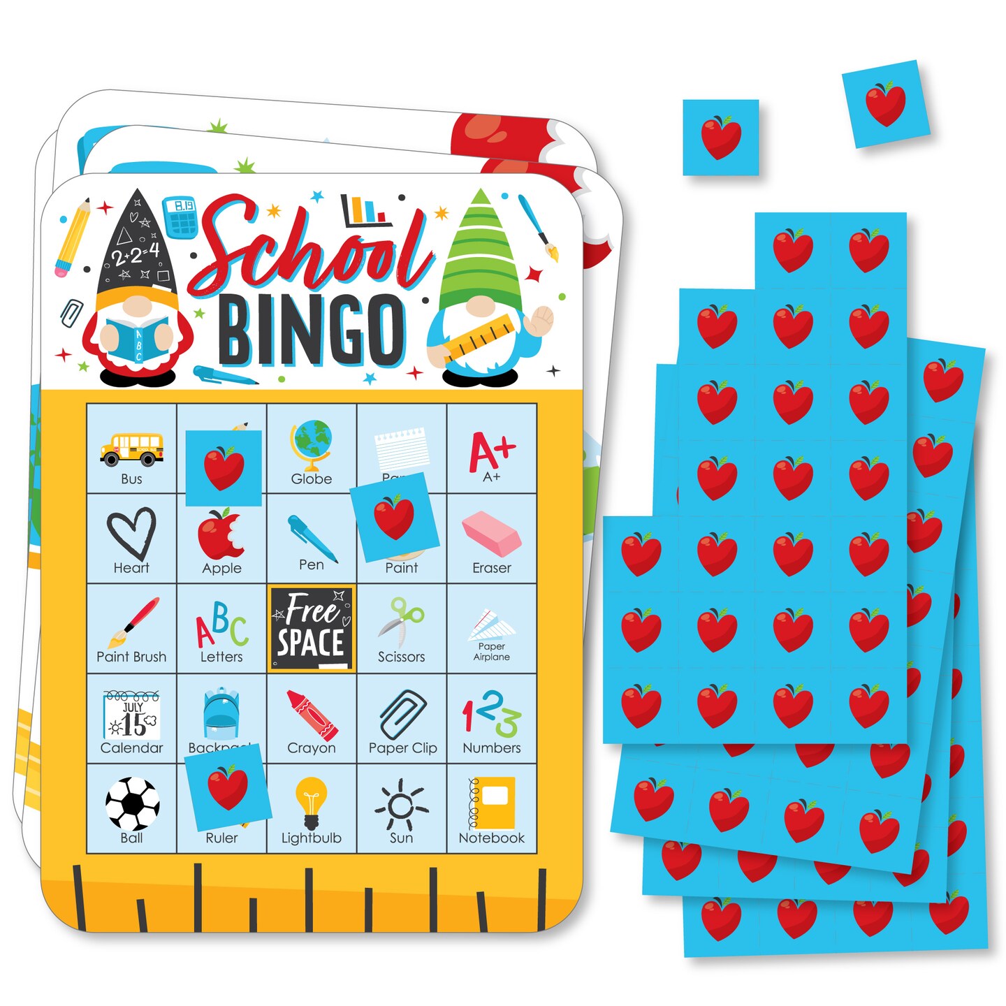 Big Dot of Happiness School Gnomes - Picture Bingo Cards and Markers - Teacher and Classroom Decorations Bingo Game - Set of 18