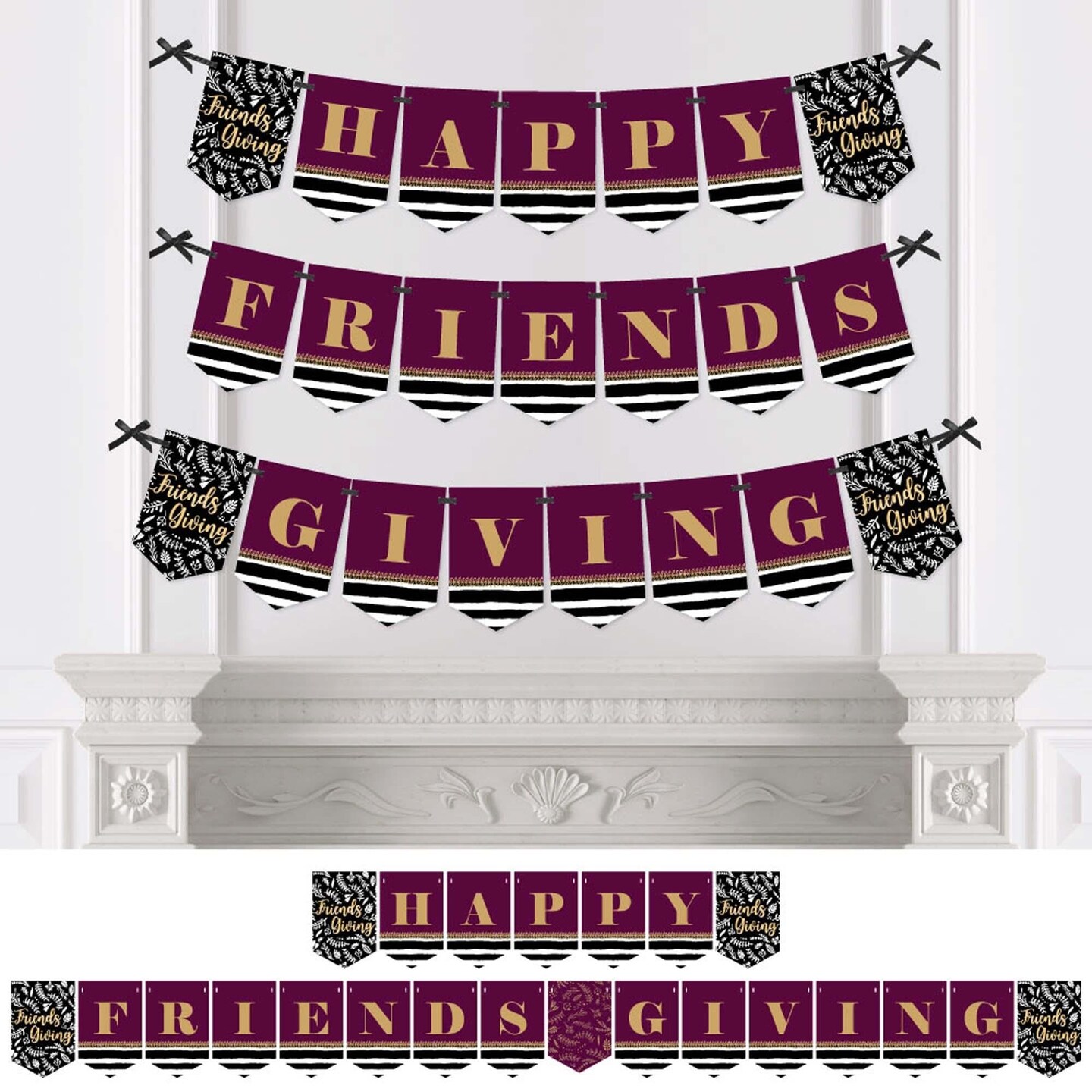 Big Dot of Happiness Elegant Thankful for Friends - Friendsgiving Thanksgiving Party Bunting Banner - Party Decorations - Happy Friends Giving