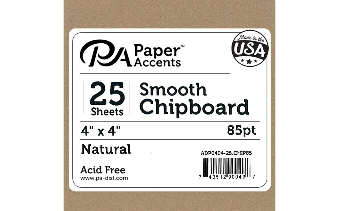 Accent Design Paper Accents Chipboard Squares - 4" x 4" Extra Heavy 85pt Natural, 25 Pack - Thick Chipboard for Albums, Frames, Die Cutting, Journals & Craft Projects - Recycled Paper