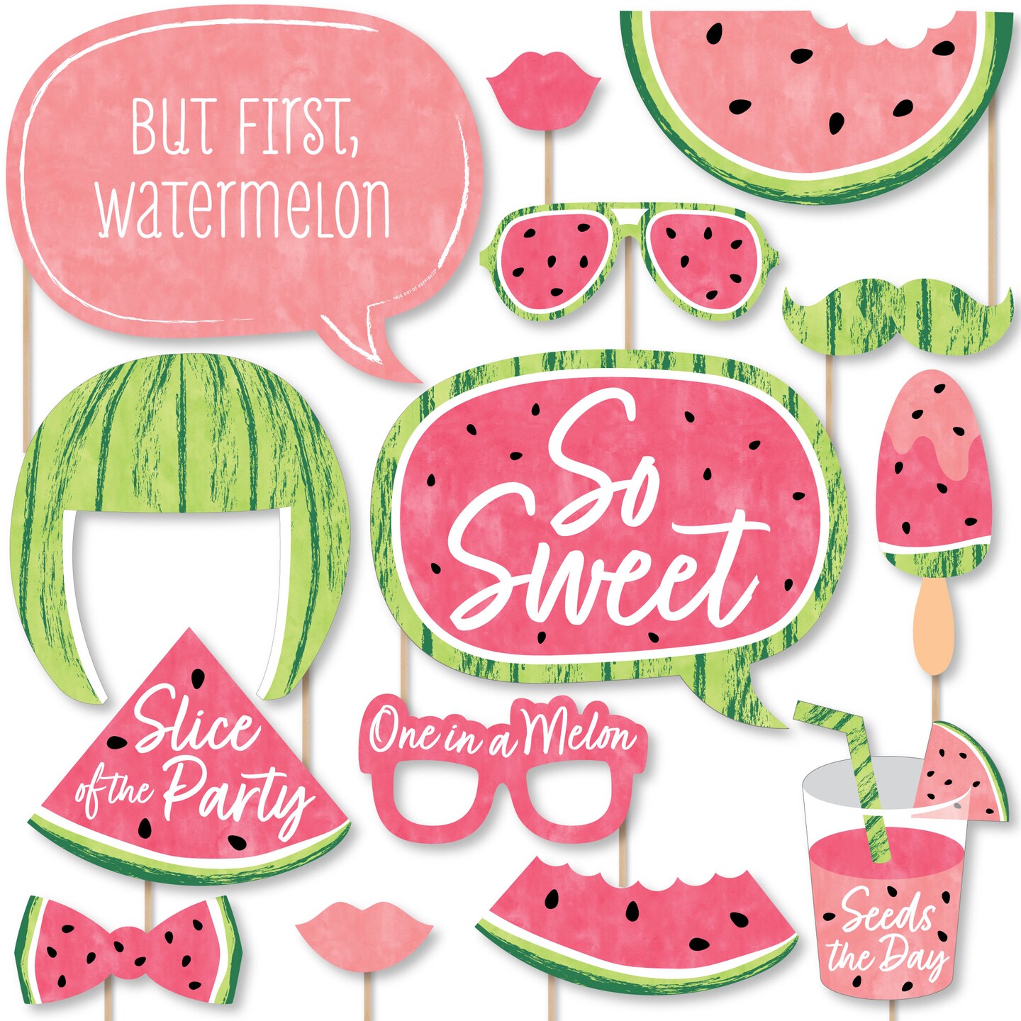 Big Dot of Happiness Sweet Watermelon - Fruit Party Photo Booth Props Kit - 20 Count