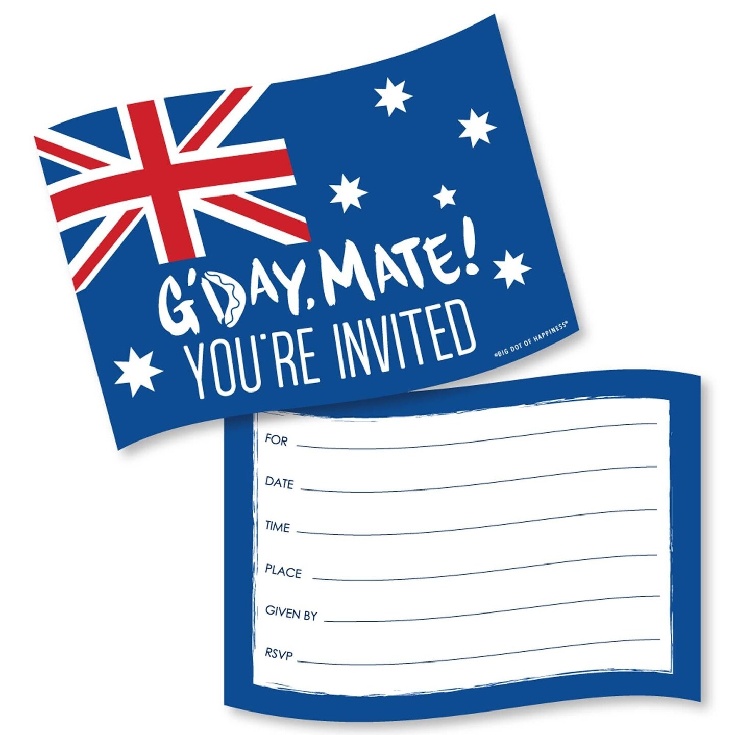Big Dot of Happiness Australia Day Shaped Fillin Invitations G'Day