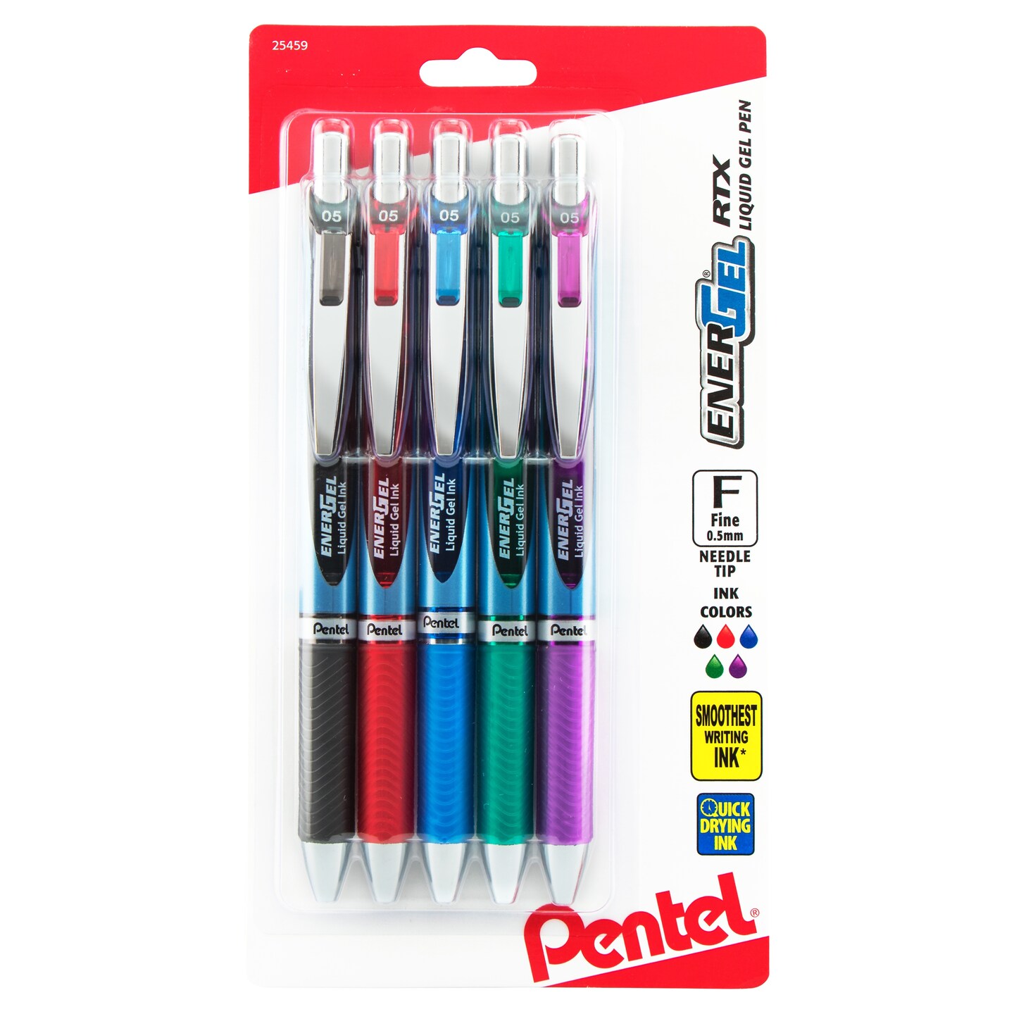 Pentel EnerGel RTX Retractable Liquid Gel Pens 0.5mm 5/Pkg-Assorted Colors