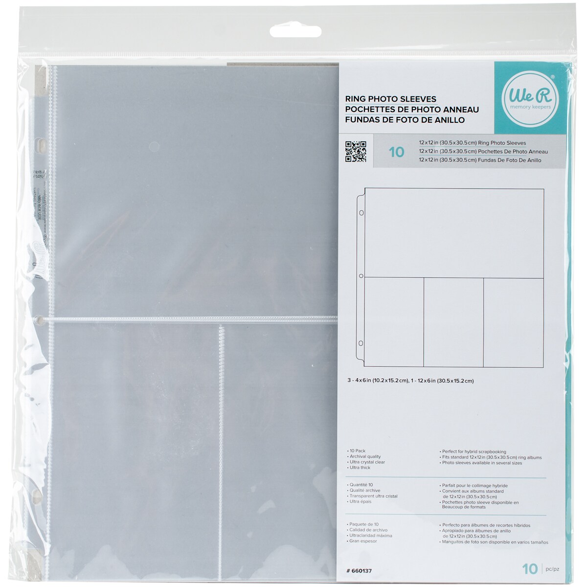We R Ring Photo Sleeves 12"X12" 10/Pkg-(3) 6"X4" & (1) 6"X12" Pockets