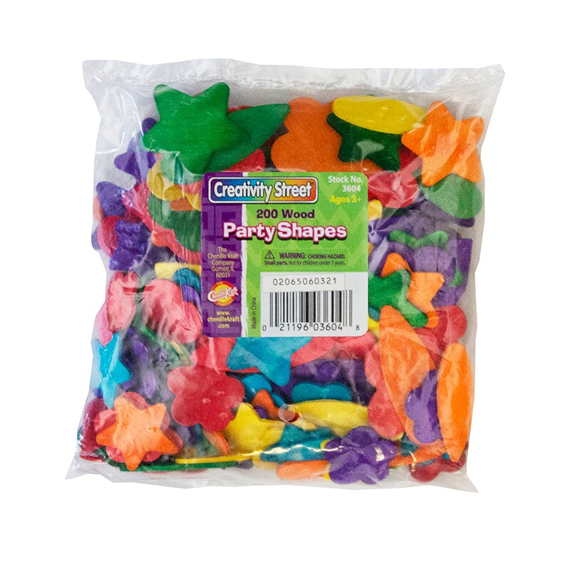 Wood Party Shapes, Assorted Colors, 1/2&#x22; to 2&#x22;, 200 Pieces