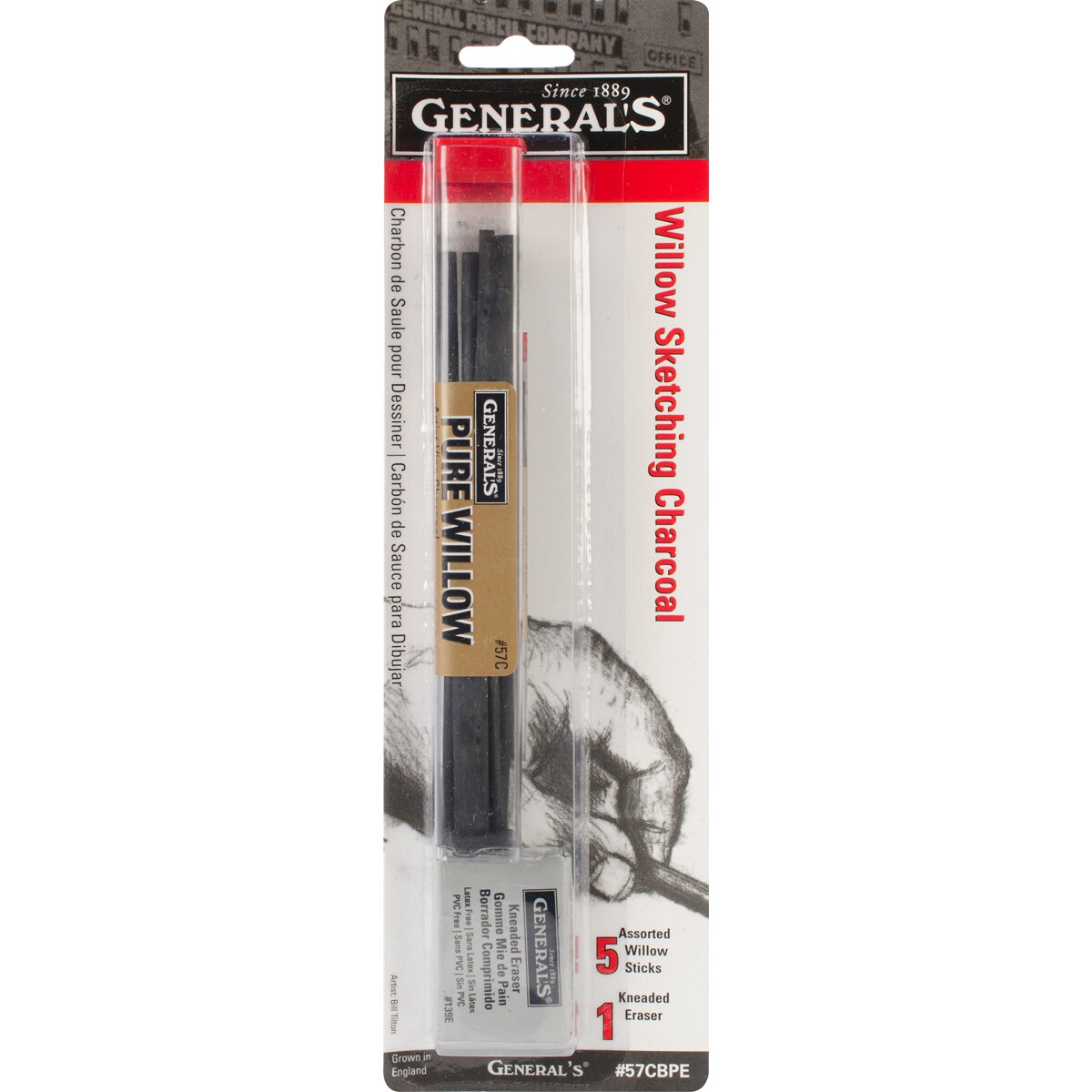 General Pencil Willow Sketching Charcoal Sticks 5/Pkg