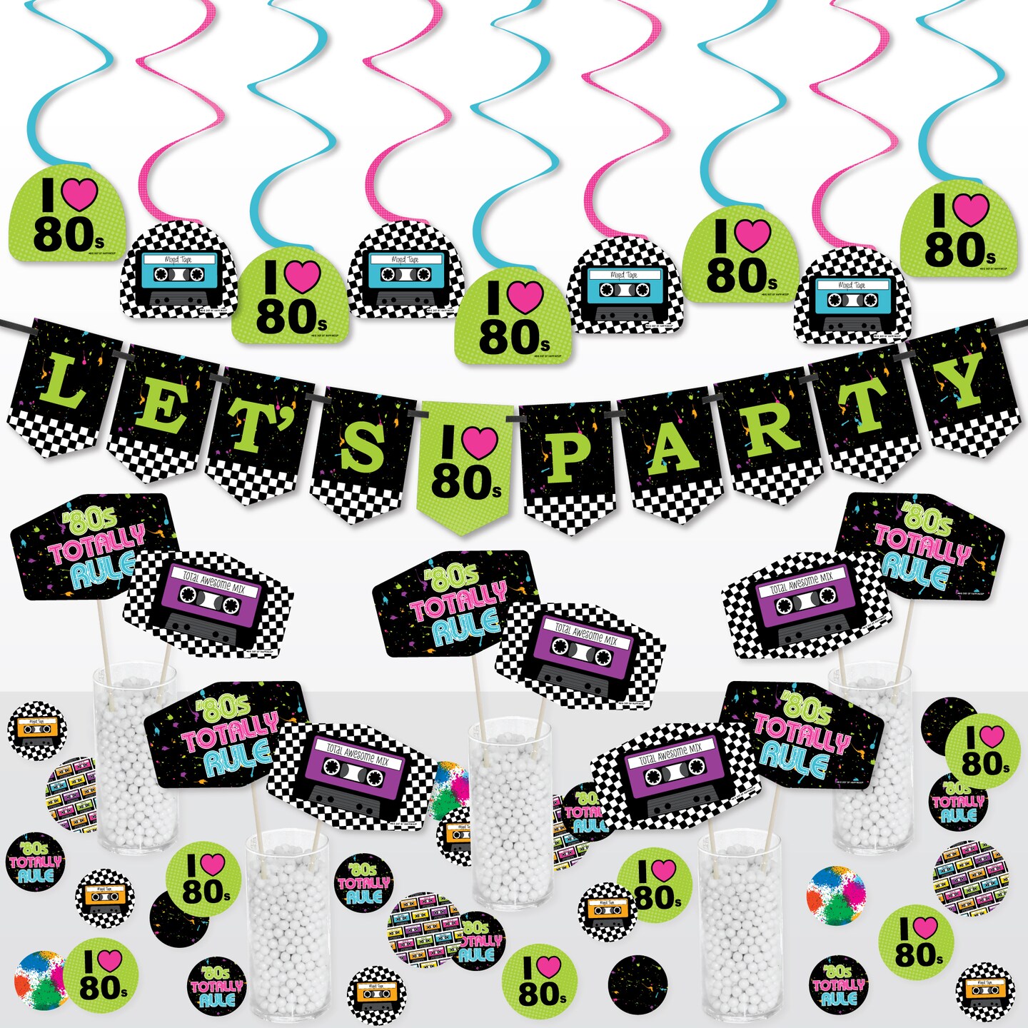 Big Dot of Happiness 80&#x2019;s Retro - Totally 1980s Party Supplies Decoration Kit - Decor Galore Party Pack - 51 Pieces