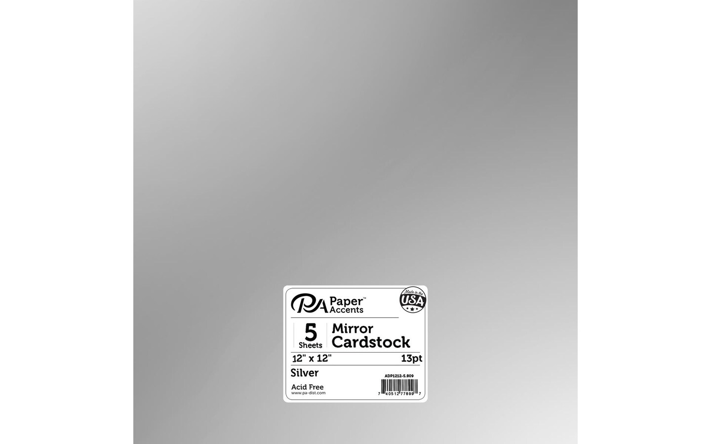 PA Paper Accents Mirror Cardstock 12" x 12" Silver, 13pt colored cardstock paper for card making, scrapbooking, printing, quilling and crafts, 5 piece pack