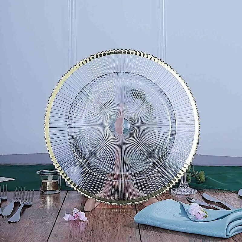 24 CLEAR GOLD 13&#x22; CHARGER PLATES Round Starburst Trim