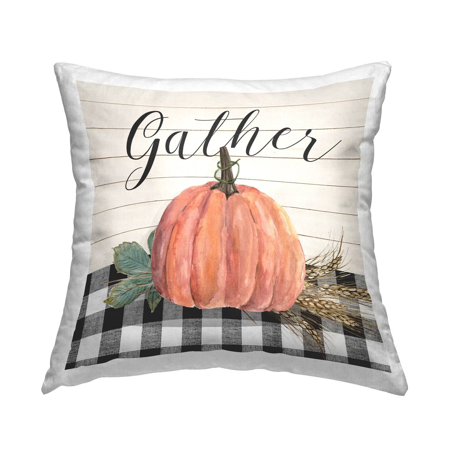 Stupell Industries Gather Pumpkin on Plaid Decorative Printed Throw Pillow