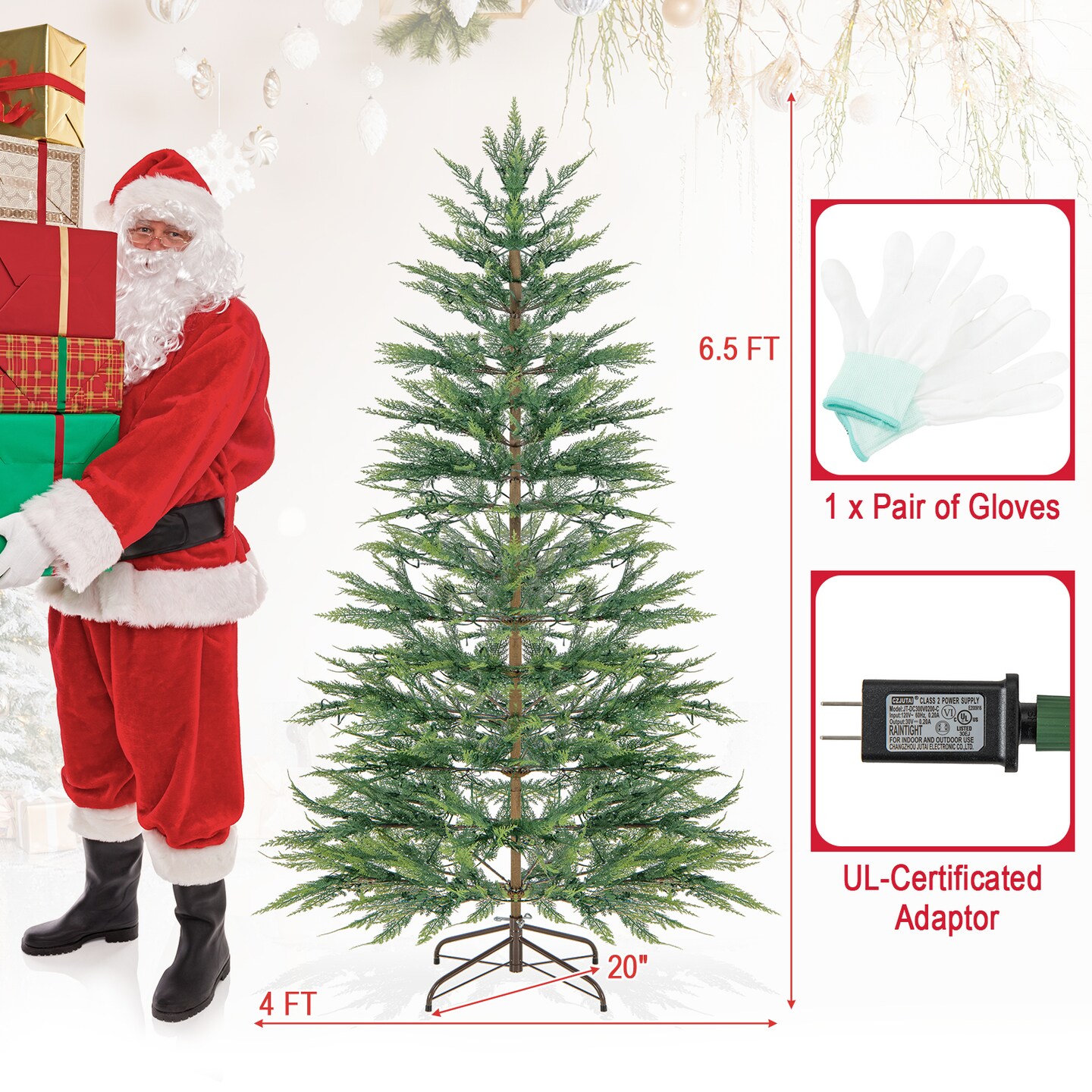 Artificial Cypress Christmas Tree Pre-lit Hinged-6.5 ft