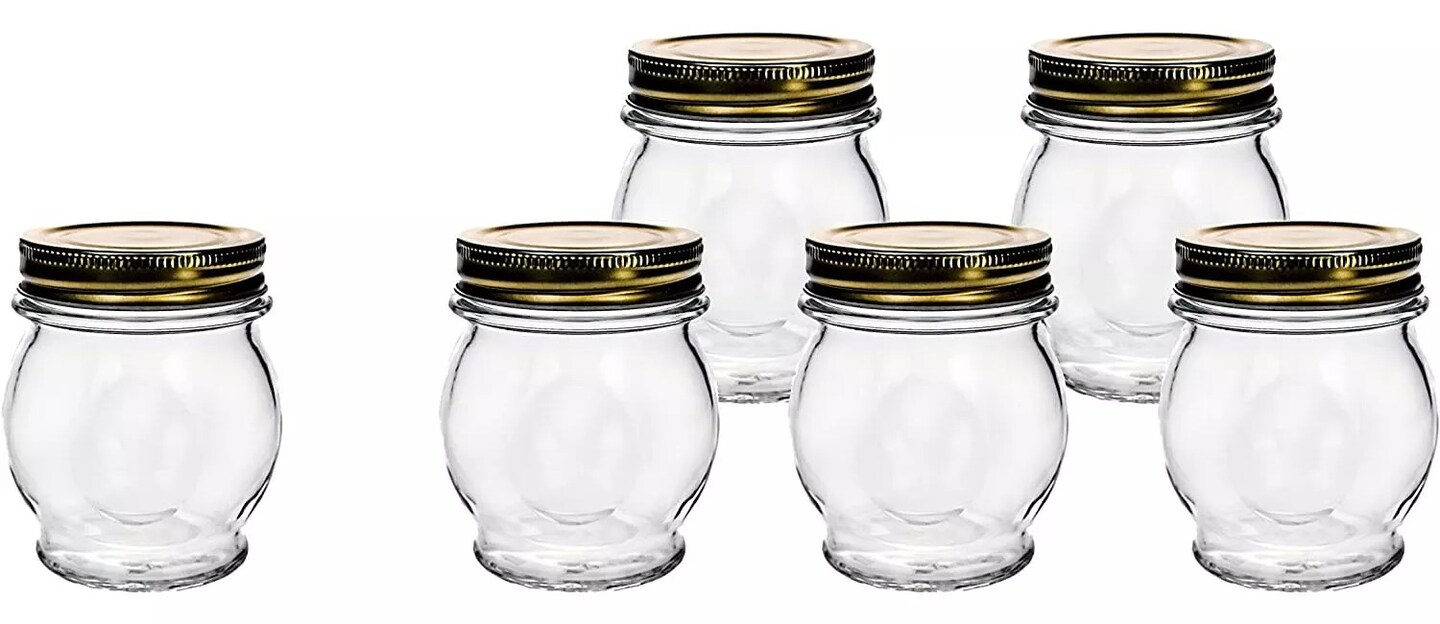 Amici Orto 11 oz. Italian Canning Jars, Set of 6 - Metal Screw-On Gold Lids