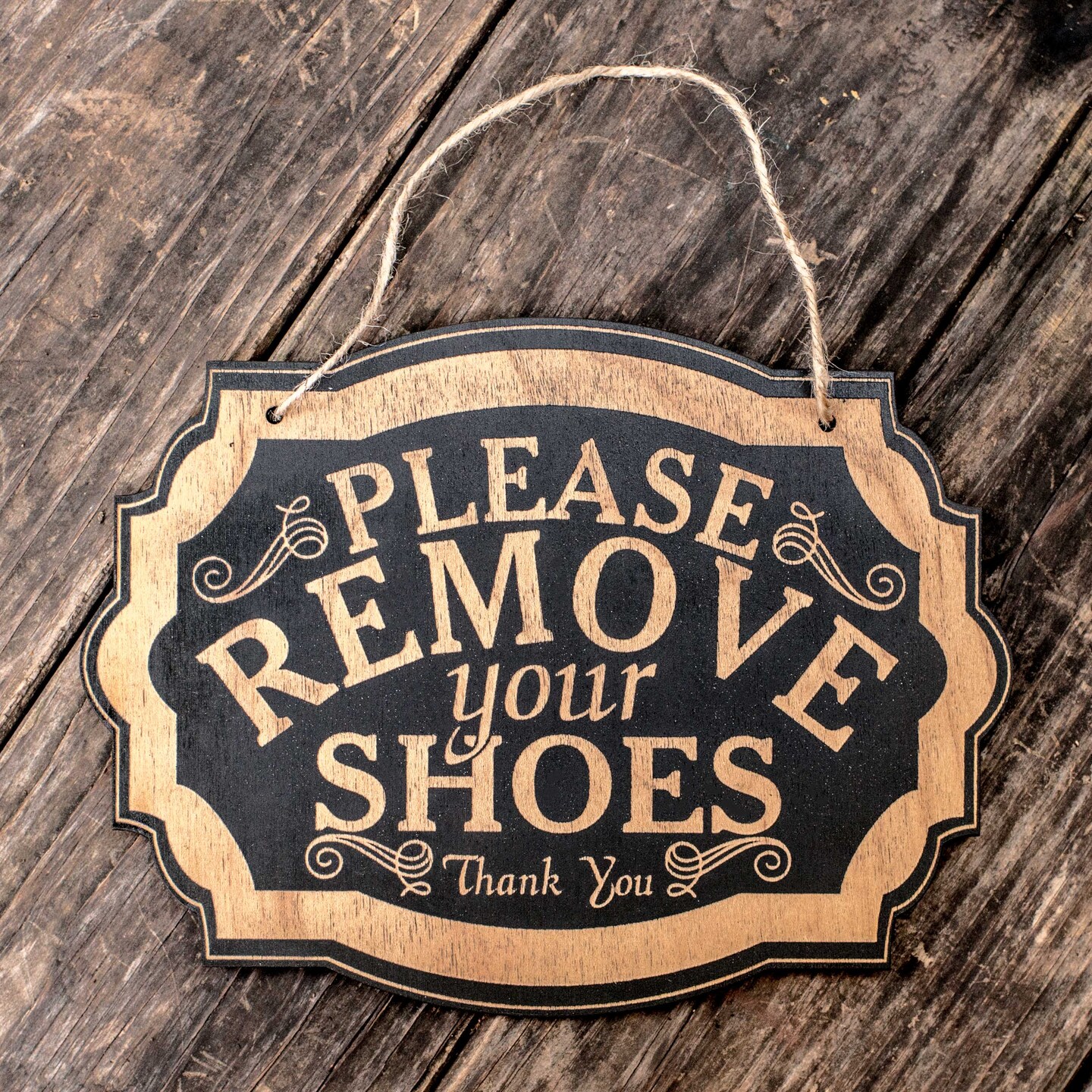 Please Remove Your Shoes - Black Door Sign 7x9.5in