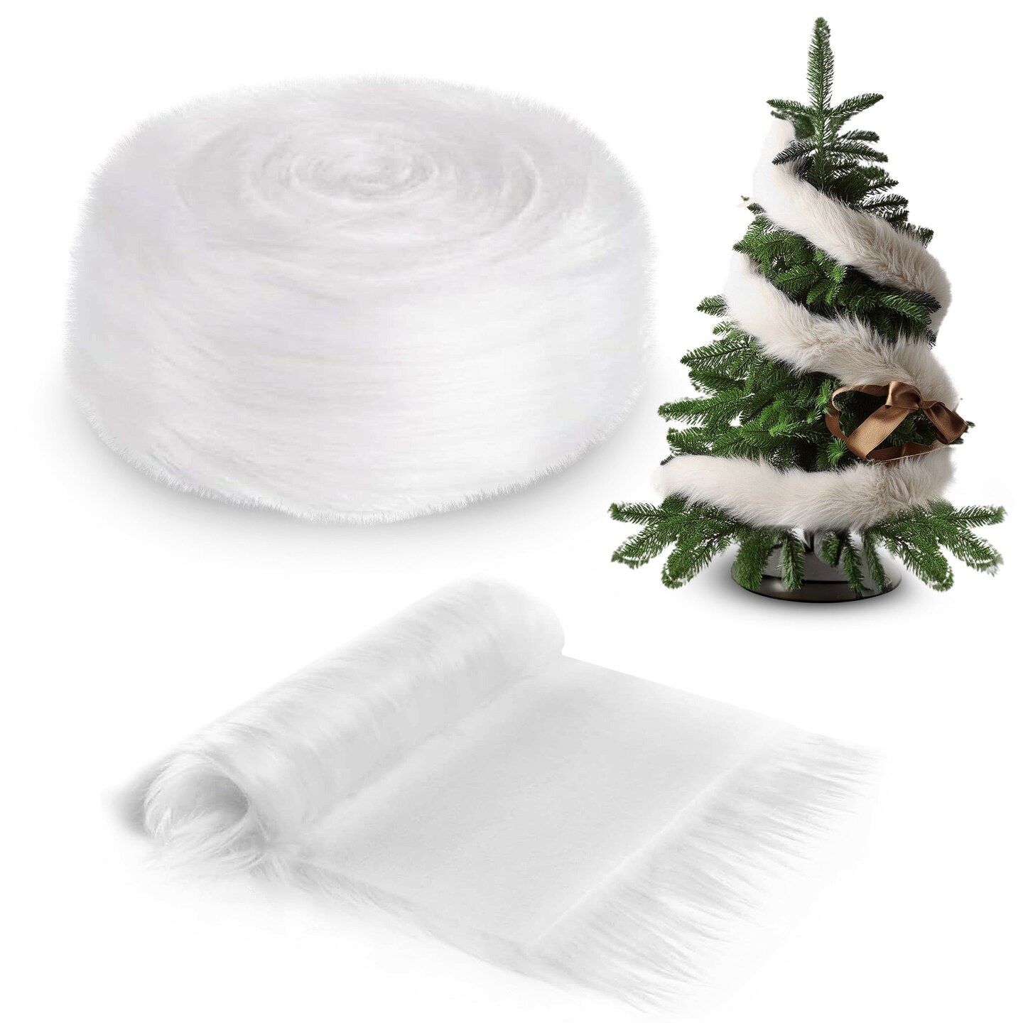 FabricLA Faux Fur Ribbon Trim Fabric - 5" Wide x 72" Long (6 FT) - Soft Christmas Fur Great for Crafting, Sewing, and Decorating - White