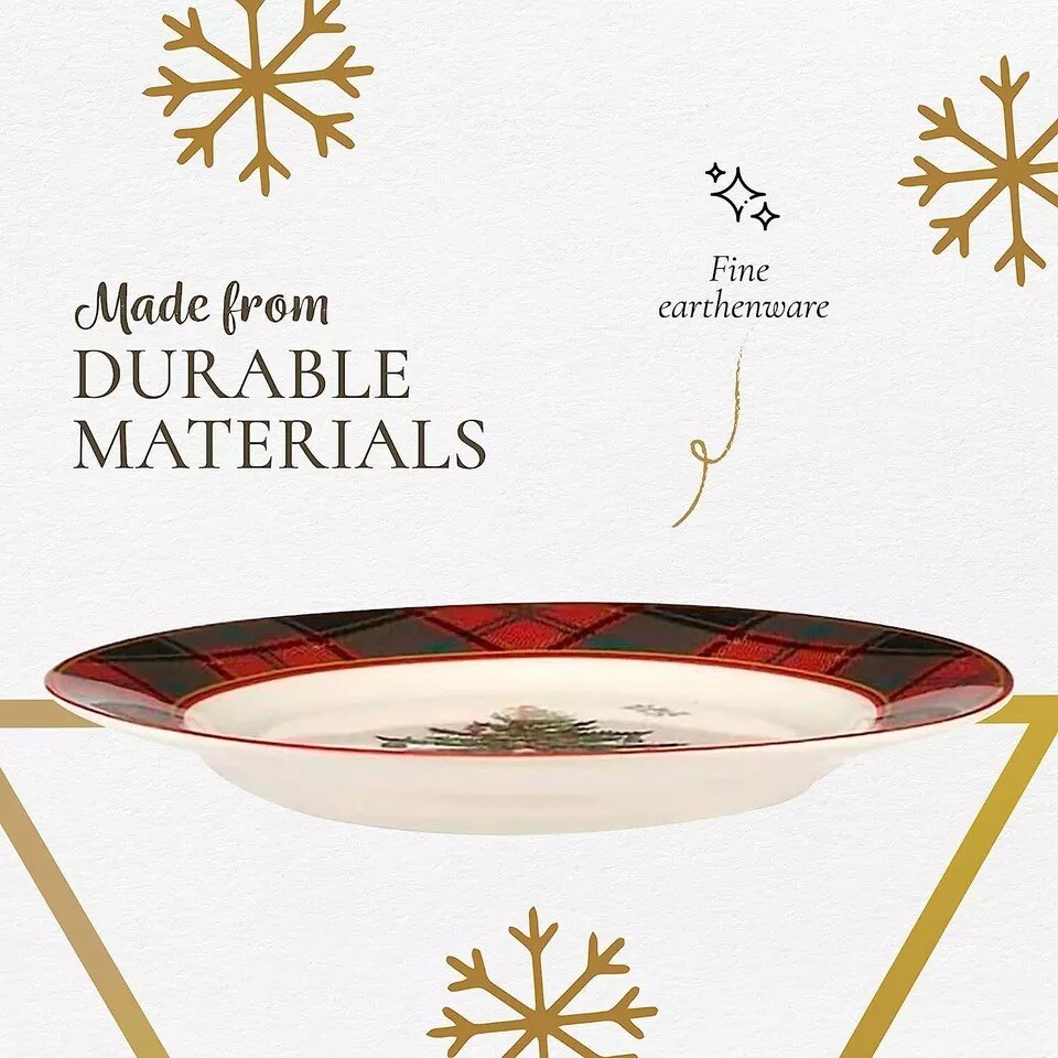 Christmas Tree Tartan Salad Plate, 7.75-Inch Dishwasher and Microwave Safe