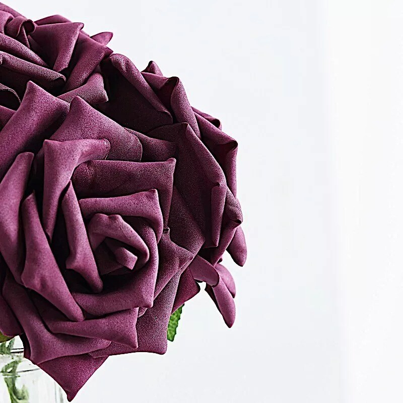 24 Eggplant 5&#x22; FOAM ROSE Flowers Stems Party Wedding Events
