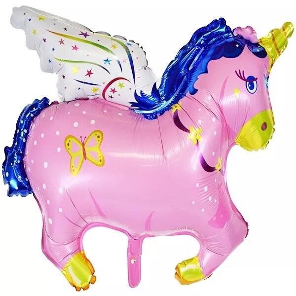 Pink &#x26; Blue Flying Horse Pony Foil Balloon