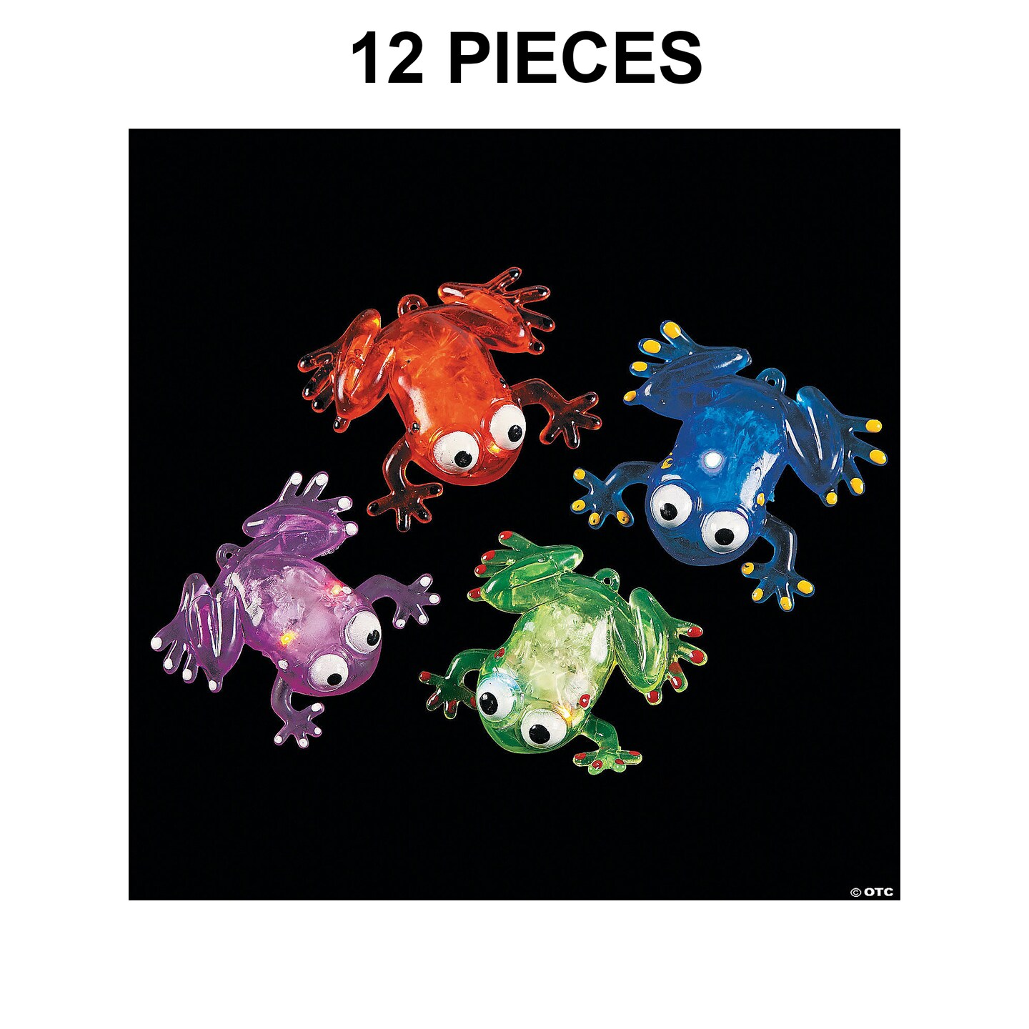 3" Flashing Squishy Red, Green, Purple & Blue Frogs with Beads - 12 Pc.