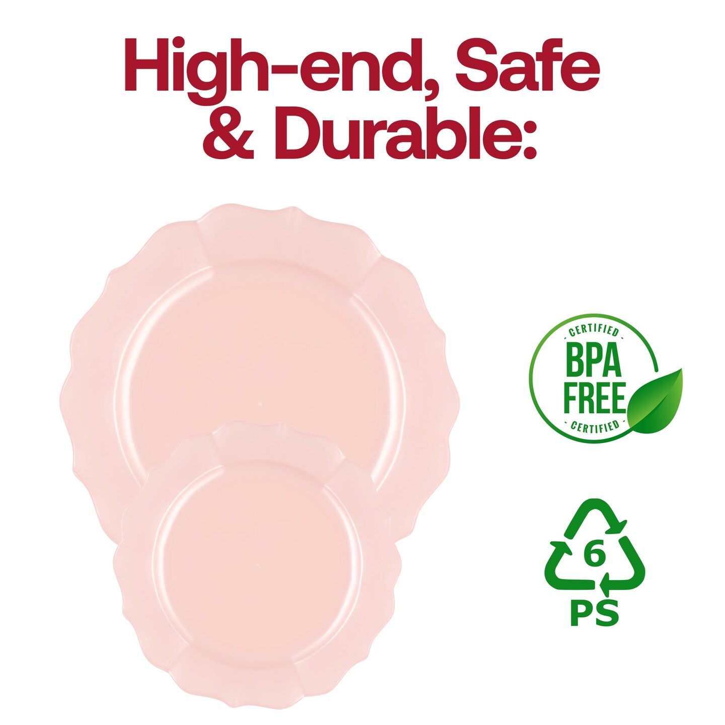 Pearl Pink Round Lotus Plastic Dinner Plates - 10.25" (120 Plates)