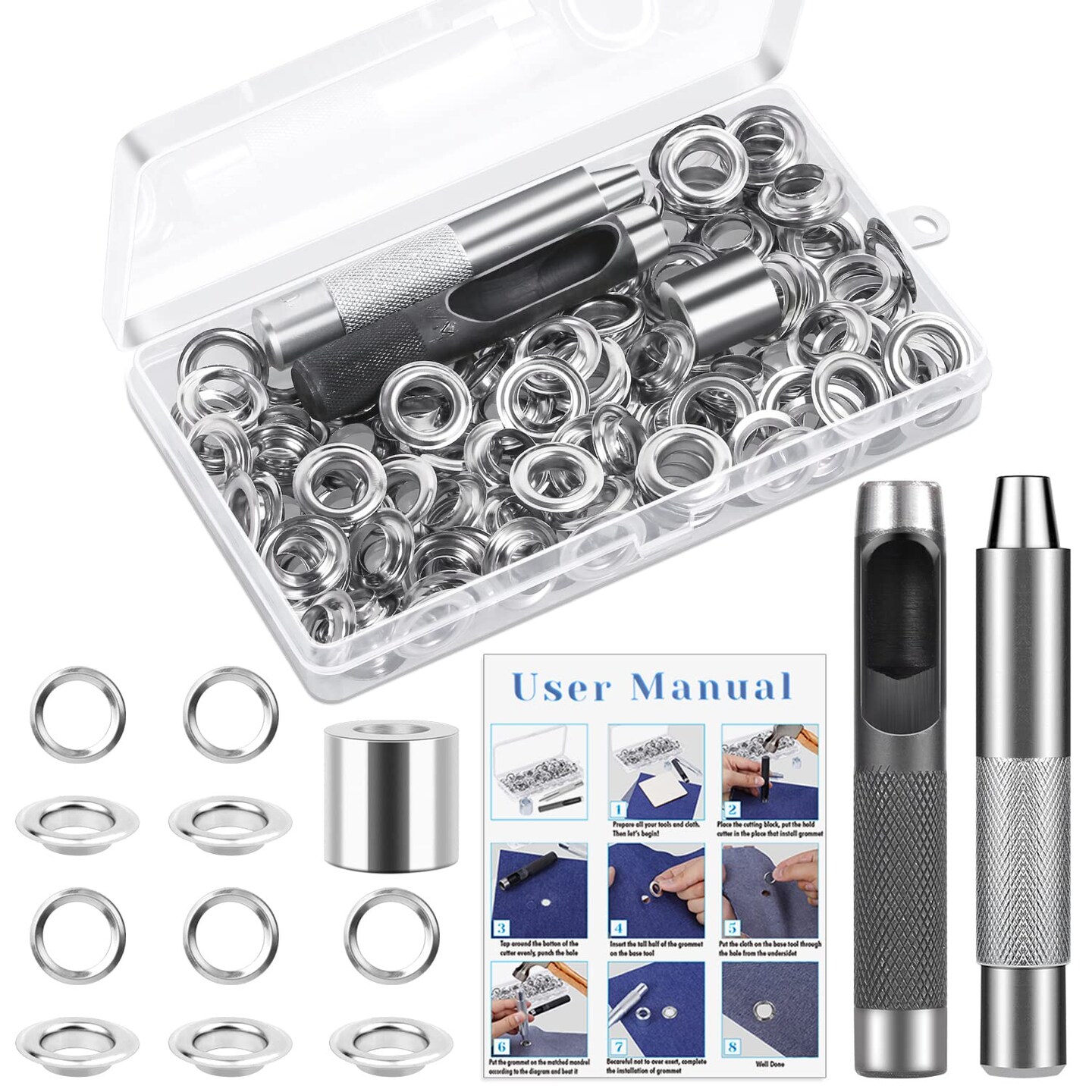 120 Sets Grommet Tool Kit 1/2 Inch, Cridoz Grommet Eyelets Kit with