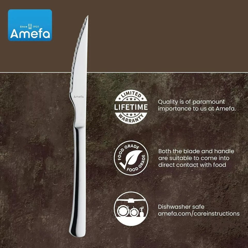 Amefa Chuletero Steak Knives, Set of 6 Micro Serrated Edge 4 Inch Blade