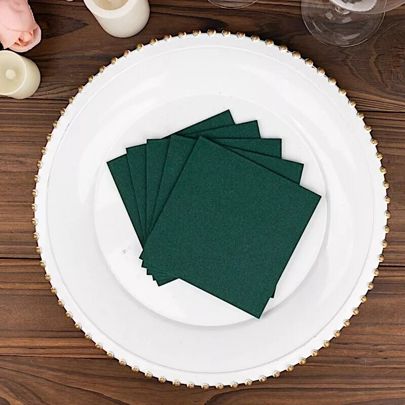 HUNTER GREEN 20 Square 10&#x22; x 10&#x22; Airlaid Paper Disposable Cocktail NAPKINS