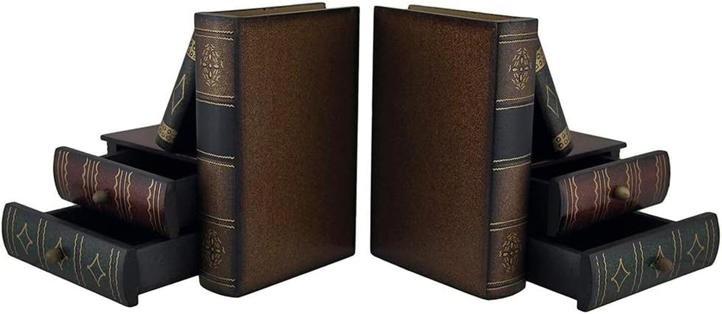 Classic Wooden Book Bookends Library Hidden Drawers Vintage Cool Creative Unique Decorative Books Support Shelves Desk Organizer