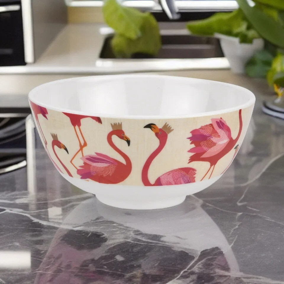 Portmeirion Sara Miller London Flamingo Melamine Bowls, Set of 4, 6 Inch