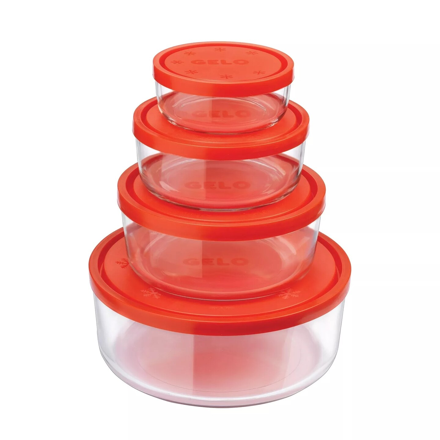 Bormioli Rocco Gelo 4 Piece Glass Round Food Storage Container Set with Red Lid