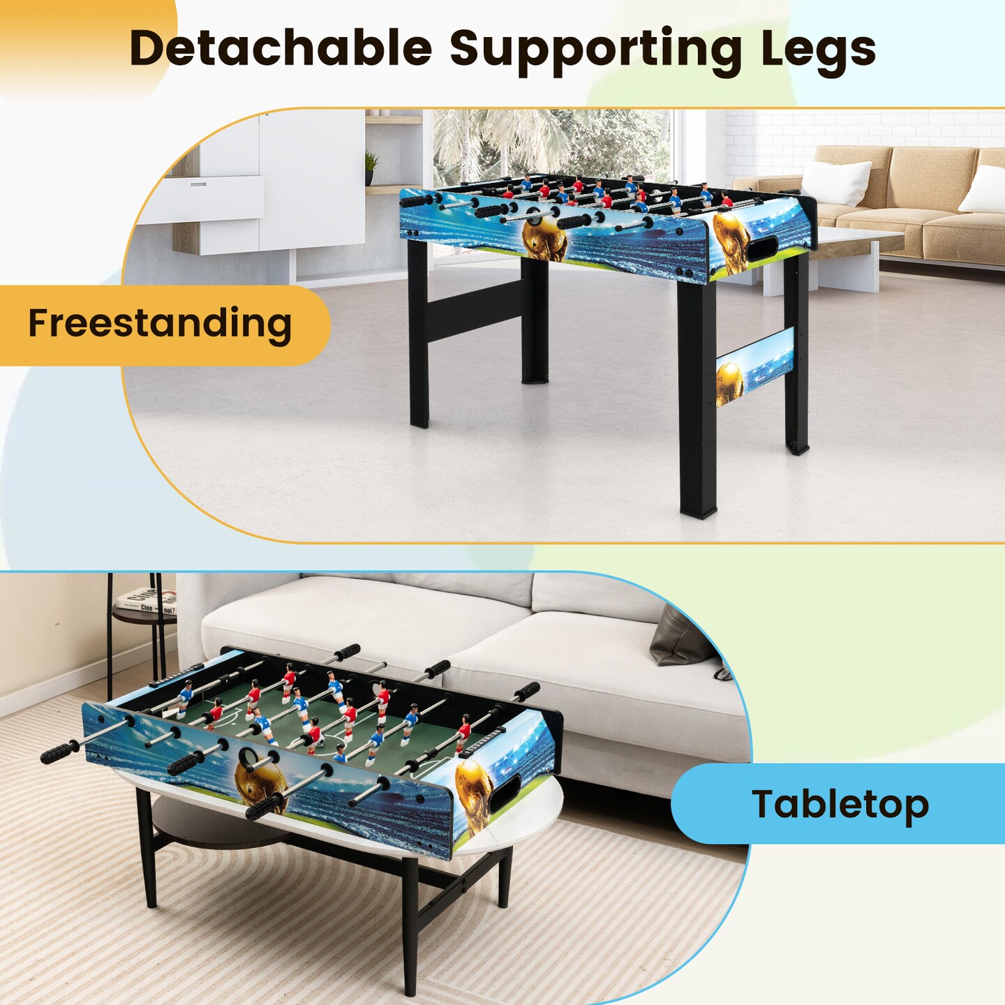 37 Inch Mini Foosball Table With Score Keeper And Removable Legs