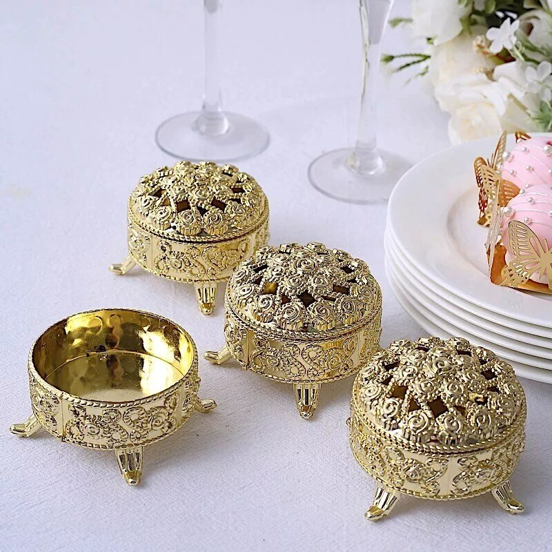 GOLD 12 Metallic 2.5" Mini Round Gift Boxes Vintage FAVOR HOLDERS
