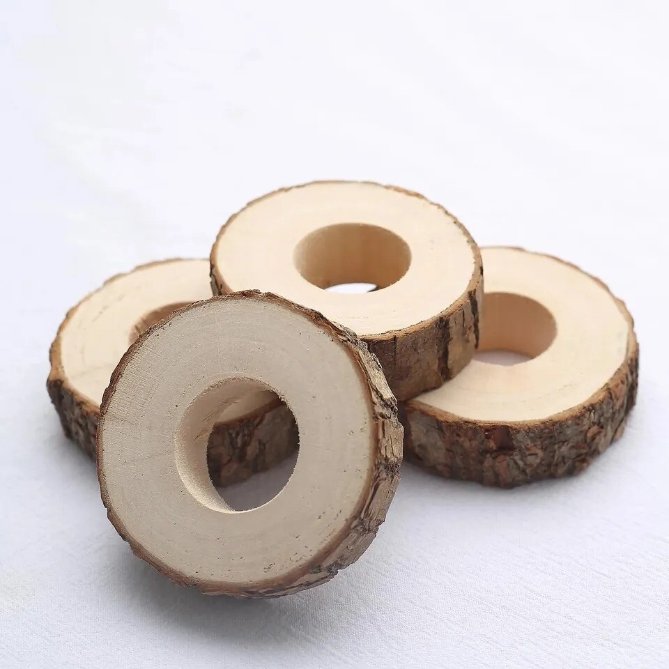 4-Pieces Birch Wood Slices Napkin Rings