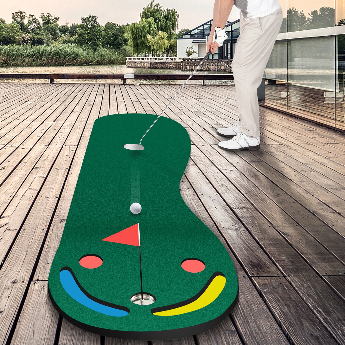 Golf Putting Green Set with 2 Built-in Hazards For Indoor Outdoor Use